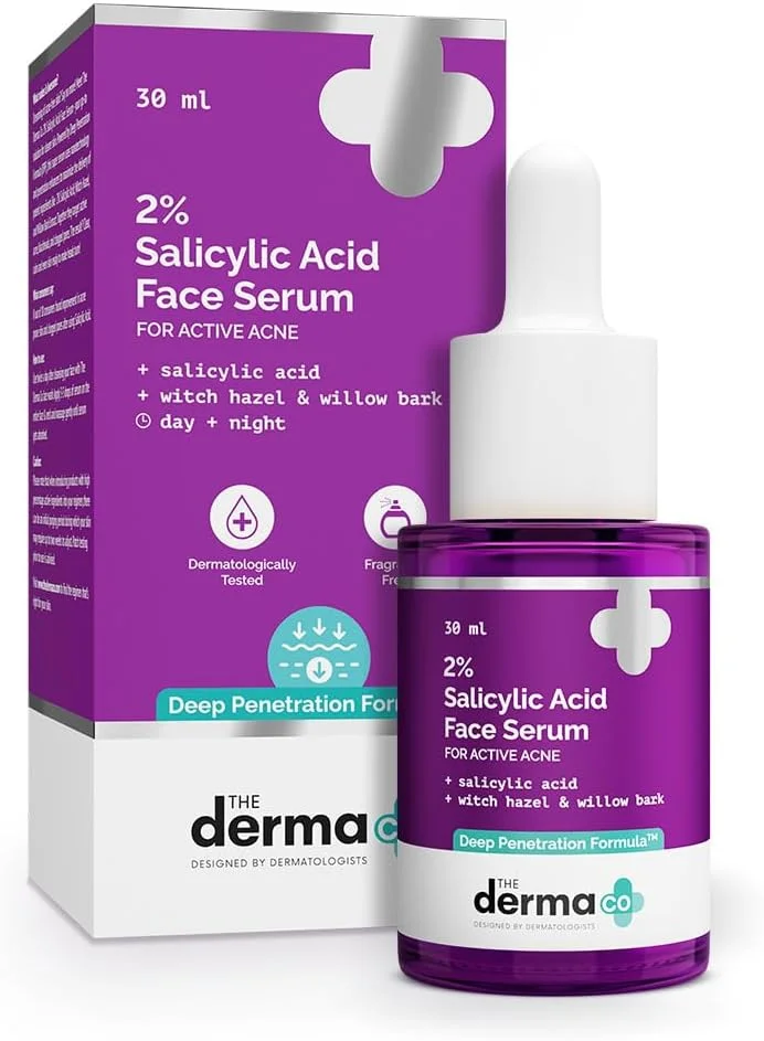 سرم صورت ۲% سالیسیلیک اسید The Derma Co برای جوش و جای جوش | حاوی فندق افسونگر و پوست درخت بید | فرمول نفوذ عمیق | رفع انسداد منافذ و کنترل چربی | مناسب انواع پوست | آقایان و بانوان - 30 میلی لیتر