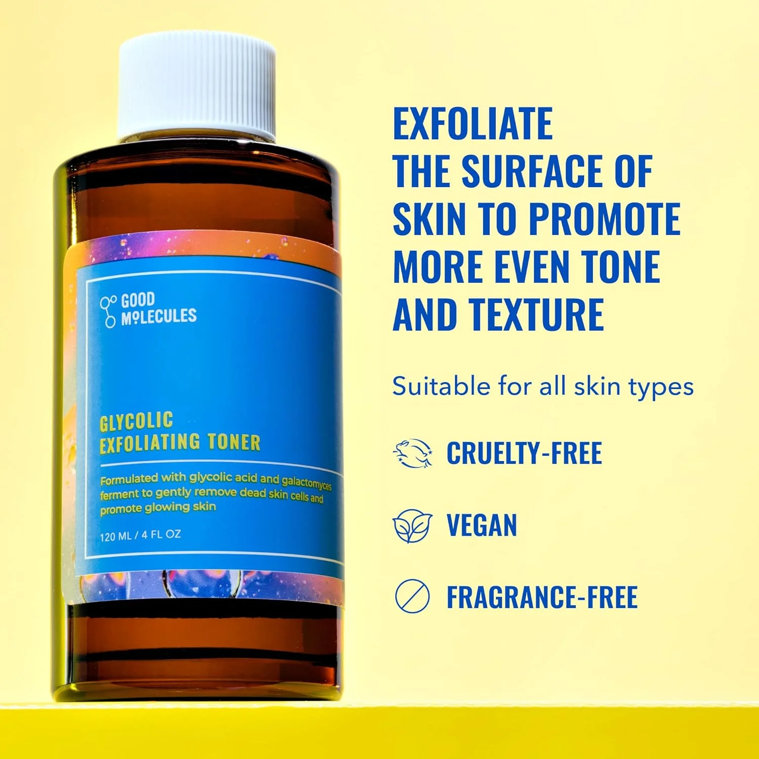 تونر لایه بردار گلیکولیک اسید گود مولکولز - تونر صورت و لایه بردار حاوی گلیکولیک اسید، هیالورونیک اسید و آلوئه ورا برای آبرسانی - مراقبت از پوست صورت