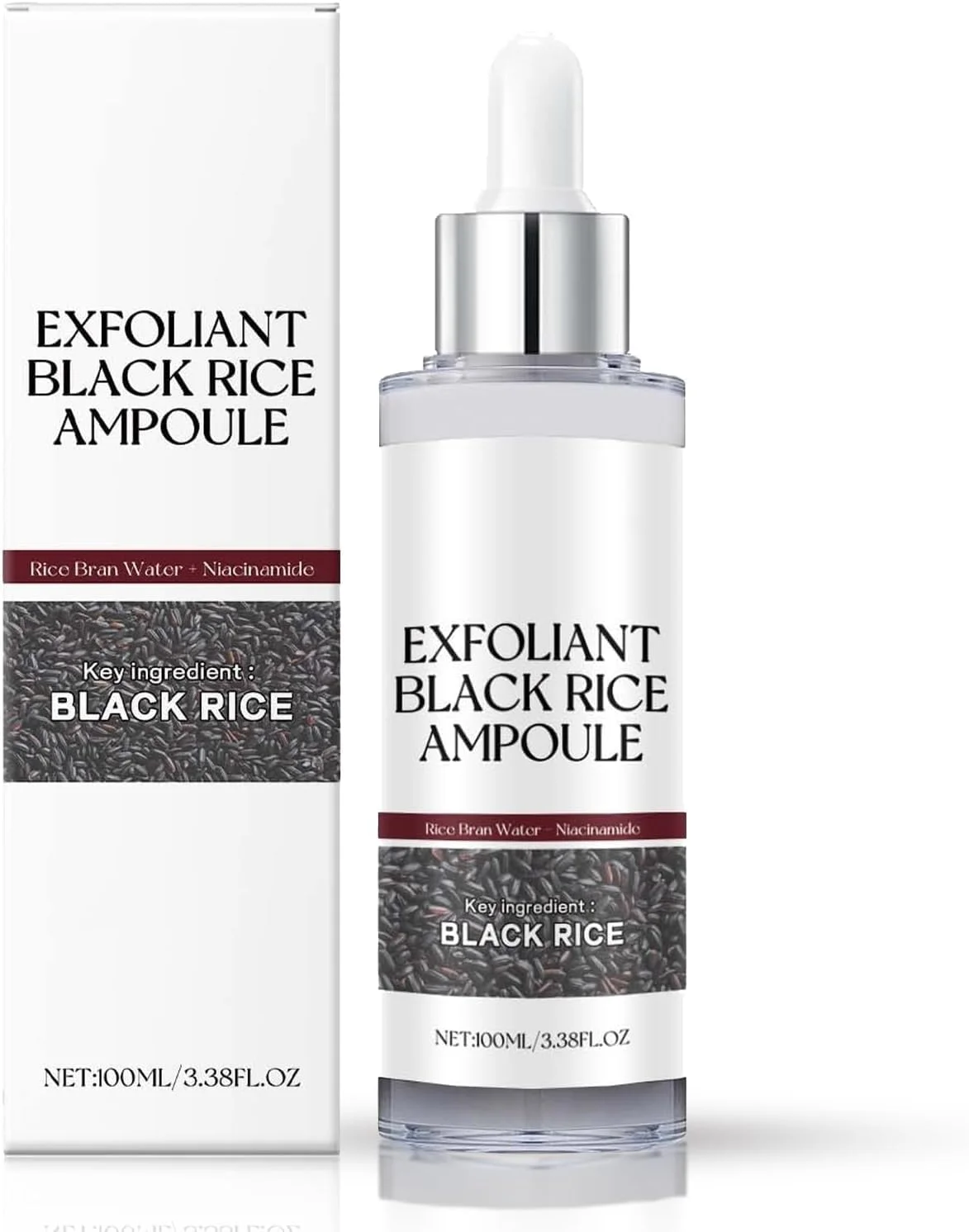 سرم لایه بردار پوست برنج، آمپول درخشان کننده، اسکراب ملایم صورت و بدن، از بین برنده سلول های مرده پوست و جوش های سرسیاه برای انواع پوست، لایه بردار ملایم + کوچک کننده منافذ و آبرسانی عمیق (برنج سیاه)