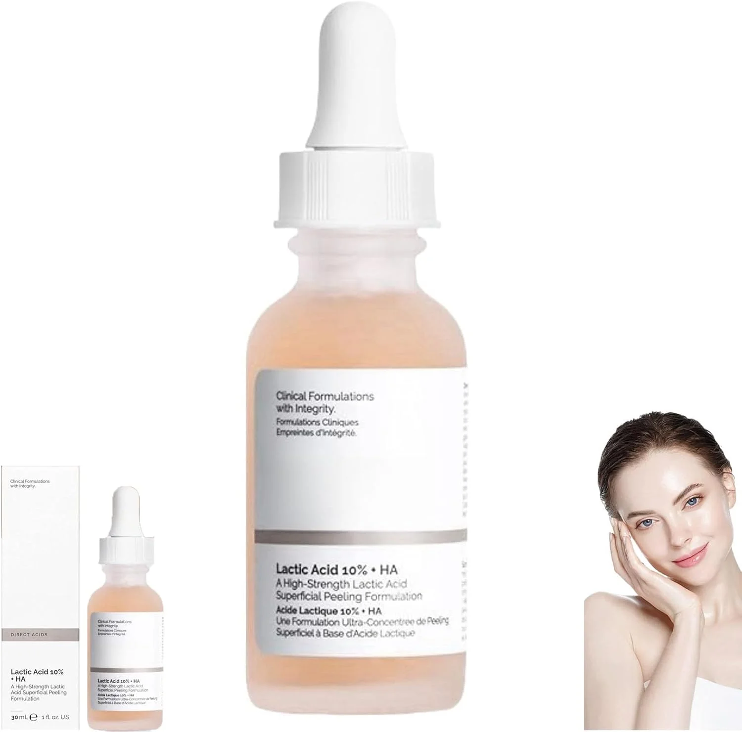 سرم لایه بردار 10% اسید لاکتیک + 10% اسید هیالورونیک برای بستن منافذ، مرطوب کننده، آنتی اکسیدان، کنترل چربی، روشن کننده و آبرسان پوست، سرم صورت، 30 میلی لیتر