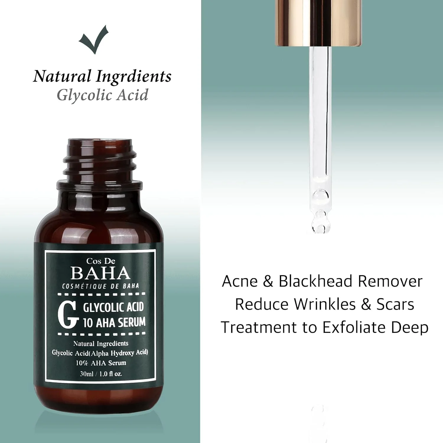 سرم 10% گلیکولیک اسید - فرمول لایه بردار ملایم با آلوئه ورا و چای سبز - سرم صورت حرفه ای برای ظاهر صاف تر پوست - سرم صورت بدون عطر برای انواع پوست، 30 میلی لیتر