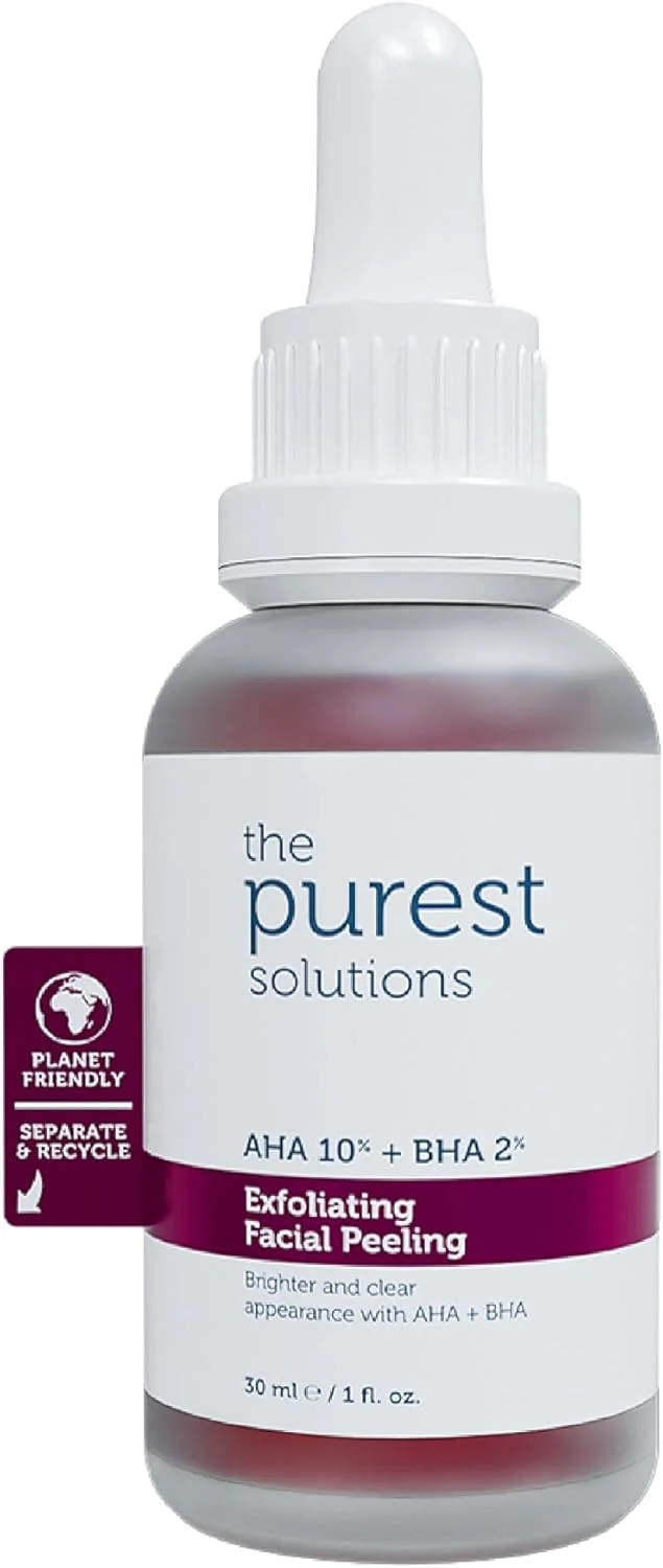 محلول لایه بردار صورت The Purest Solutions (AHA 10% + BHA 2%) - تجدید و احیای پوست با عصاره فلفل تاسمانی و محلول هیالورونیک اسید - وگان | بدون تست حیوانی | سازگار با محیط زیست (30 میلی لیتر)