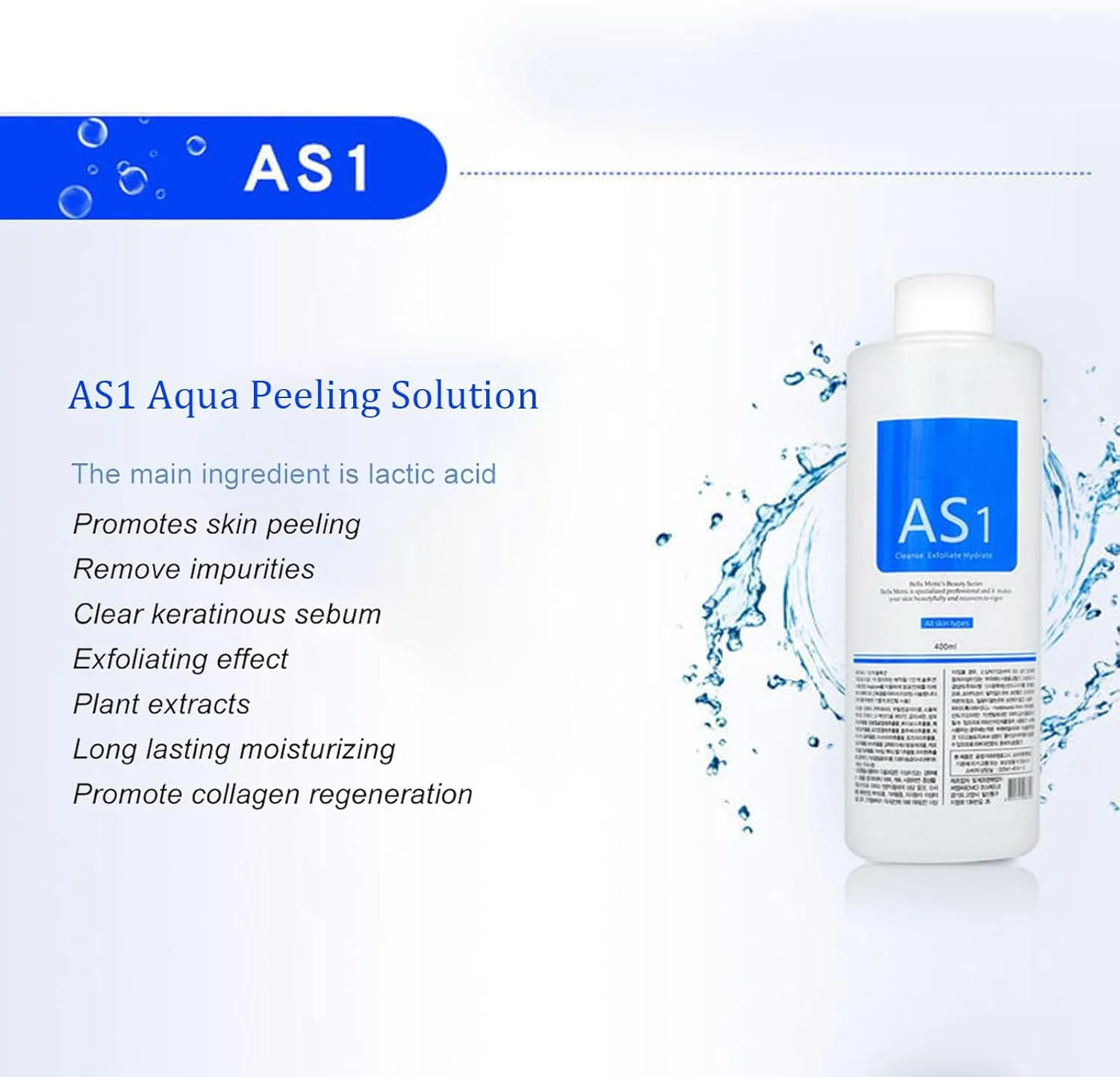 محلول سرم لایه بردار آکوا برای پاکسازی صورت، محلول لایه بردار مراقبت از پوست، سرم پاکسازی صورت درم ابریژن برای دستگاه زیبایی مراقبت از پوست، اسکراب برتر سالن (400 میلی لیتر/AS1)