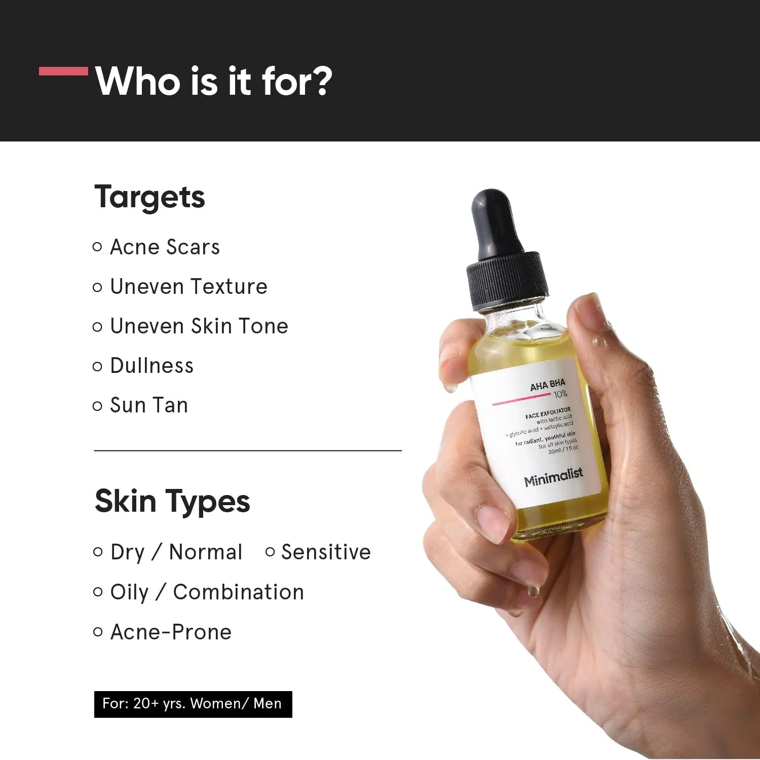 سرم لایه بردار ملایم 10% AHA BHA مینیمالیست برای مبتدیان | سرم AHA (لاکتیک اسید و گلیکولیک اسید) و BHA (سالیسیلیک اسید)