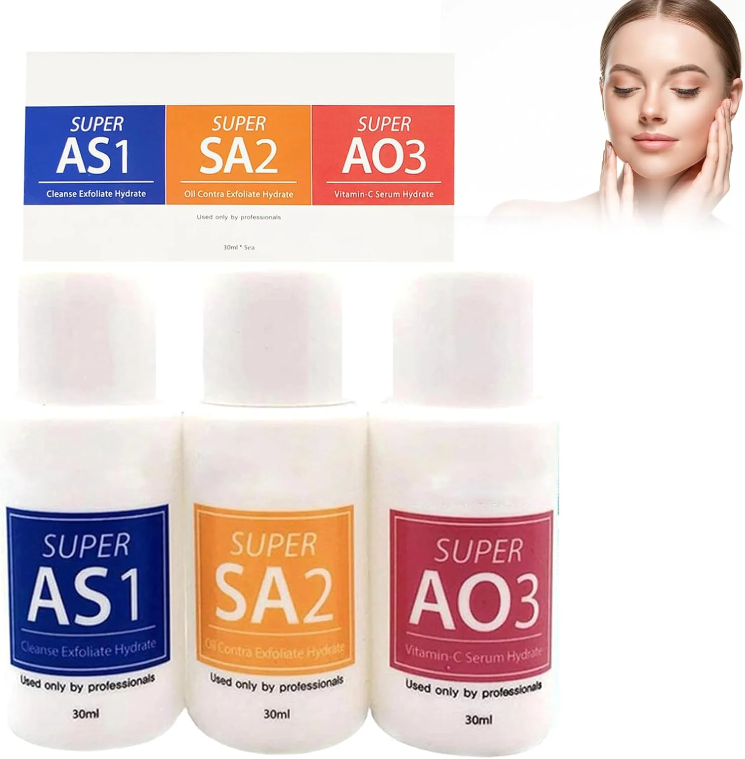 سرم پاک کننده، مجموعه 3 کنسانتره صورت، سرم لایه بردار ملایم صورت برای انواع پوست، ضد پیری، (3 x 30 میلی لیتر)