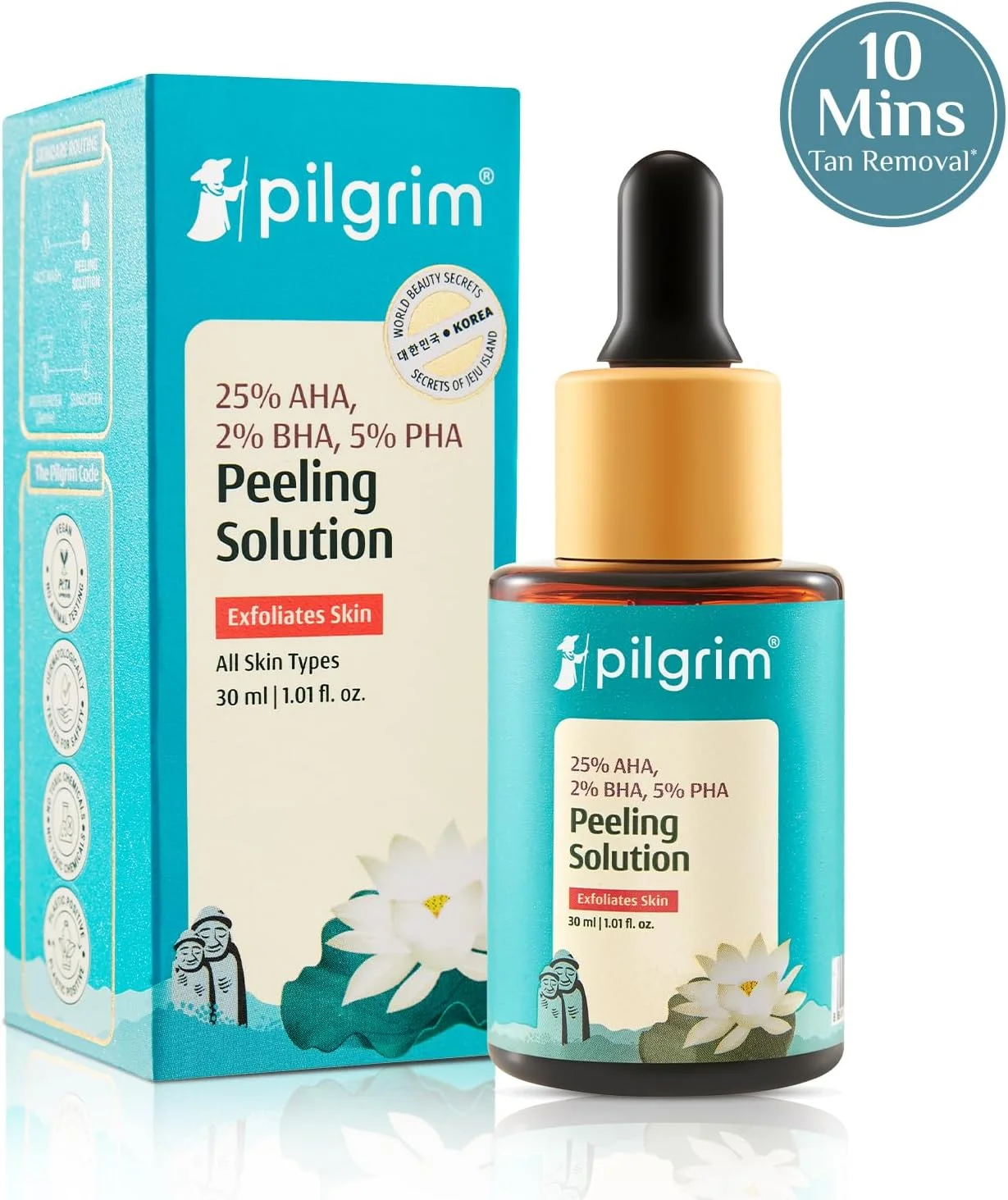 محلول لایه بردار پیلگریم 25% AHA + 2% BHA + 5% PHA حجم 30 میلی لیتر برای صورت و بدن | فیشیال 10 دقیقه ای در خانه | سرم لایه بردار ملایم برای از بین بردن تیرگی | برای پوست درخشان، یکدست شدن رنگ پوست، پاکسازی منافذ | آقایان، بانوان