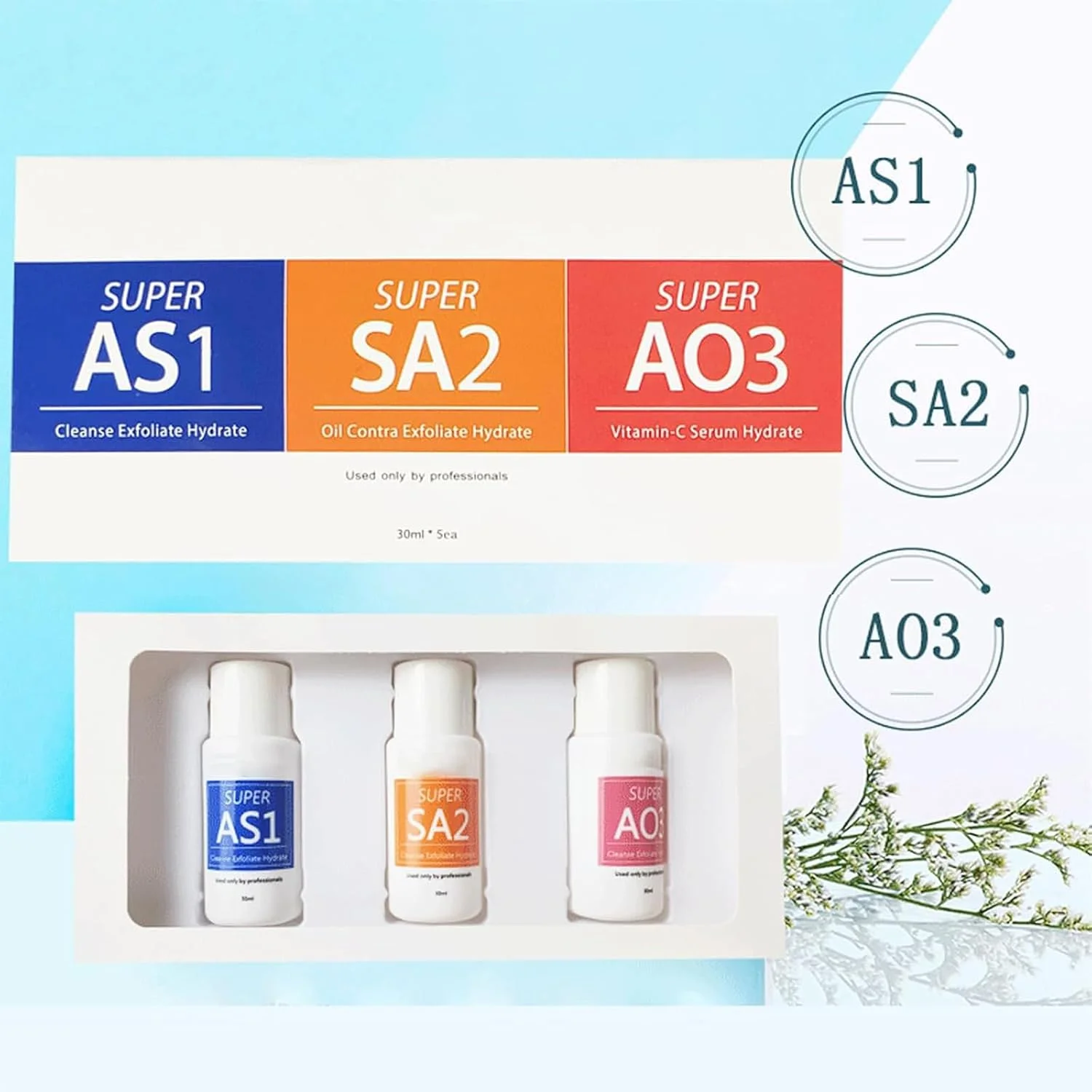 سرم پاک کننده، مجموعه 3 کنسانتره صورت، سرم لایه بردار ملایم صورت برای انواع پوست، ضد پیری، (3 x 30 میلی لیتر)