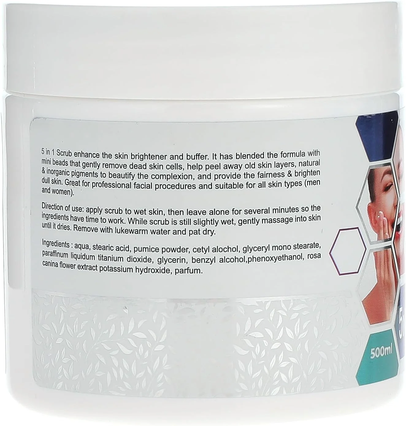 اسکراب صورت ابریشمی سفید کننده 5 در 1 بیوتی کلینیک 500 میلی لیتر