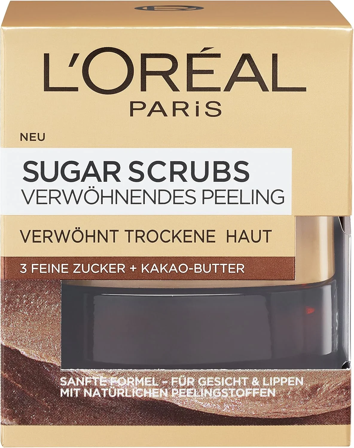 اسکراب صورت و لب لورآل پاریس با شکر و کره کاکائو، اسکراب نوازشگر شکر، 1 عدد 50 میلی لیتر