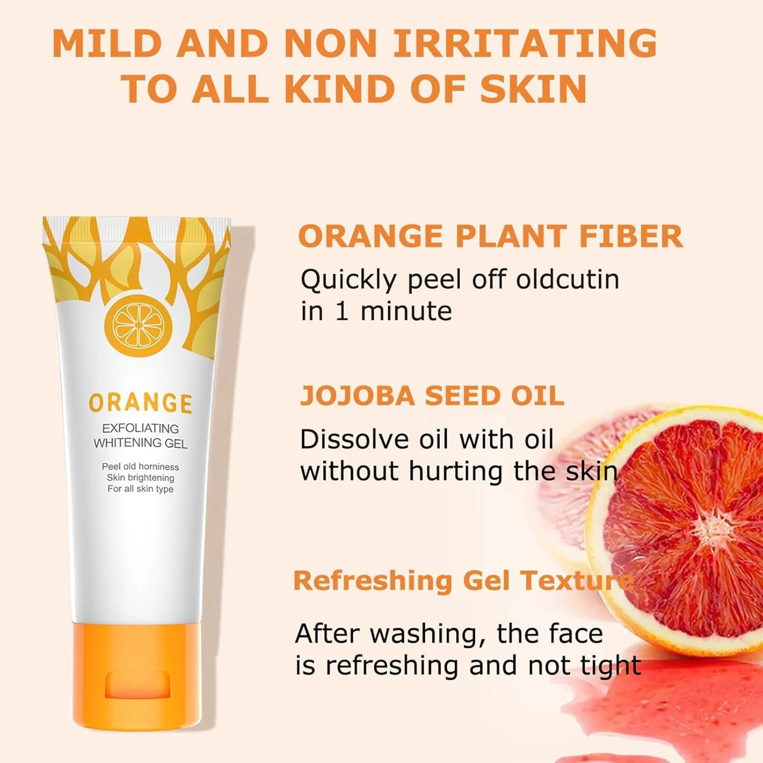 ژل لایه بردار صورت پرتقالی FUIN، اسکراب صورت لایه بردار ویتامین C، اسکراب پاک کننده عمیق ملایم و موثر، از بین بردن سلول های مرده پوست، روشن کننده پوست، افزایش نرمی و درخشندگی پوست