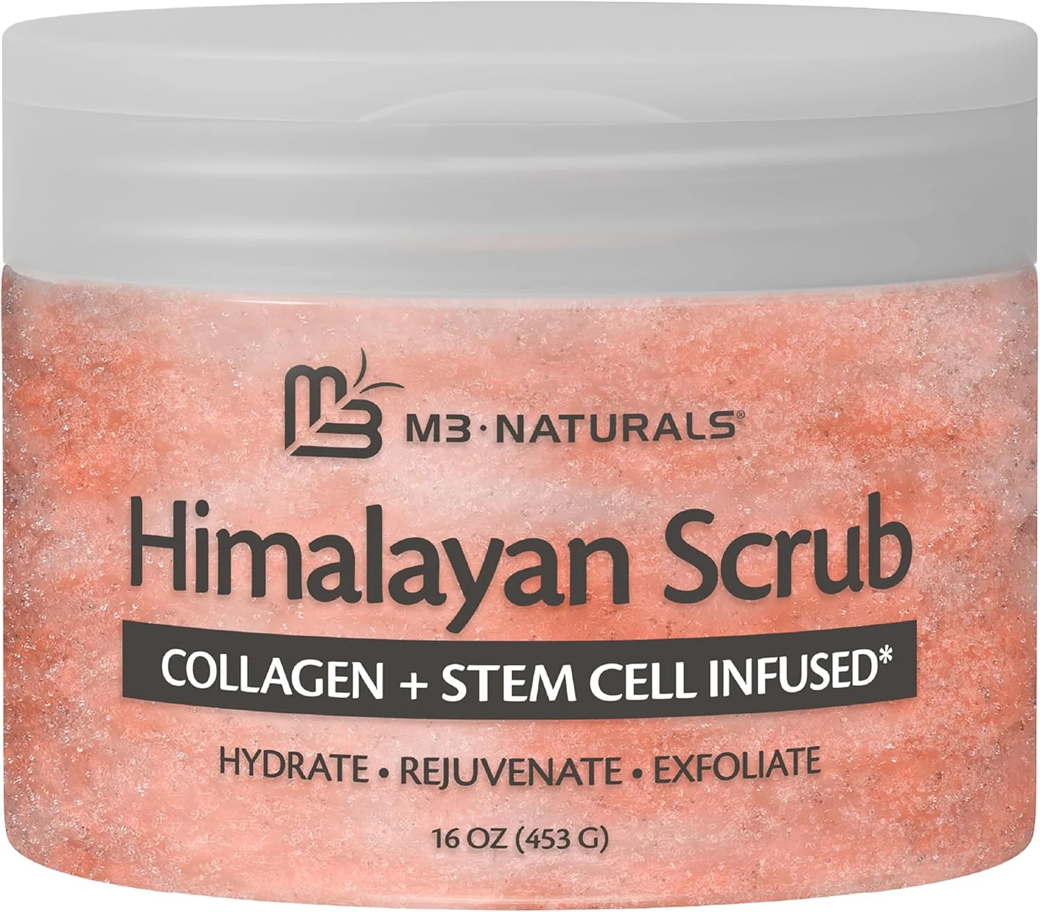 اسکراب بدن و صورت نمک هیمالیا M3 Naturals غنی شده با کلاژن و سلول های بنیادی، روغن بادام شیرین و عصاره لیچی، لایه بردار پوست، از بین برنده جوش های سرسیاه، جای جوش و کاهش دهنده چین و چروک، 340 گرم