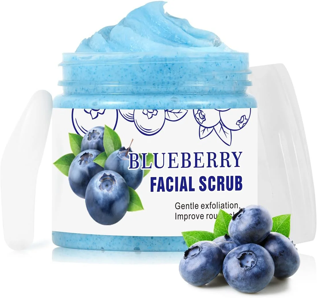 اسکراب صورت بلوبری، لایه بردار صورت، روشن کننده، شستشوی صورت لایه بردار برای پوست کدر، جوش های سرسیاه، آکنه، اسکراب ویتامین C، لایه بردار اسکراب برای زنان و مردان