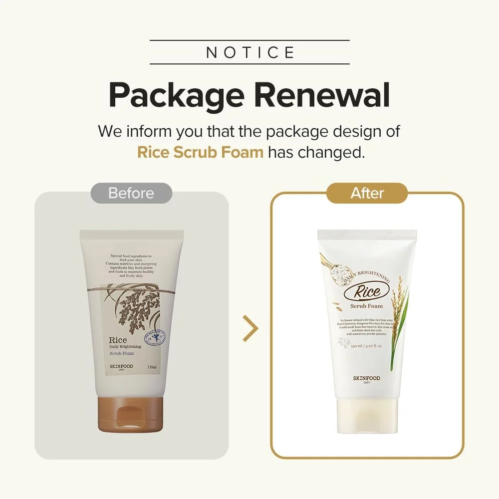 اسکراب فوم روشن کننده روزانه برنج SKIN FOOD از سال 1957، 150 میلی لیتر - پاک کننده فوم اسکراب صورت با سبوس برنج ریز و ضد حساسیت، لایه بردار پوست با فوم متراکم
