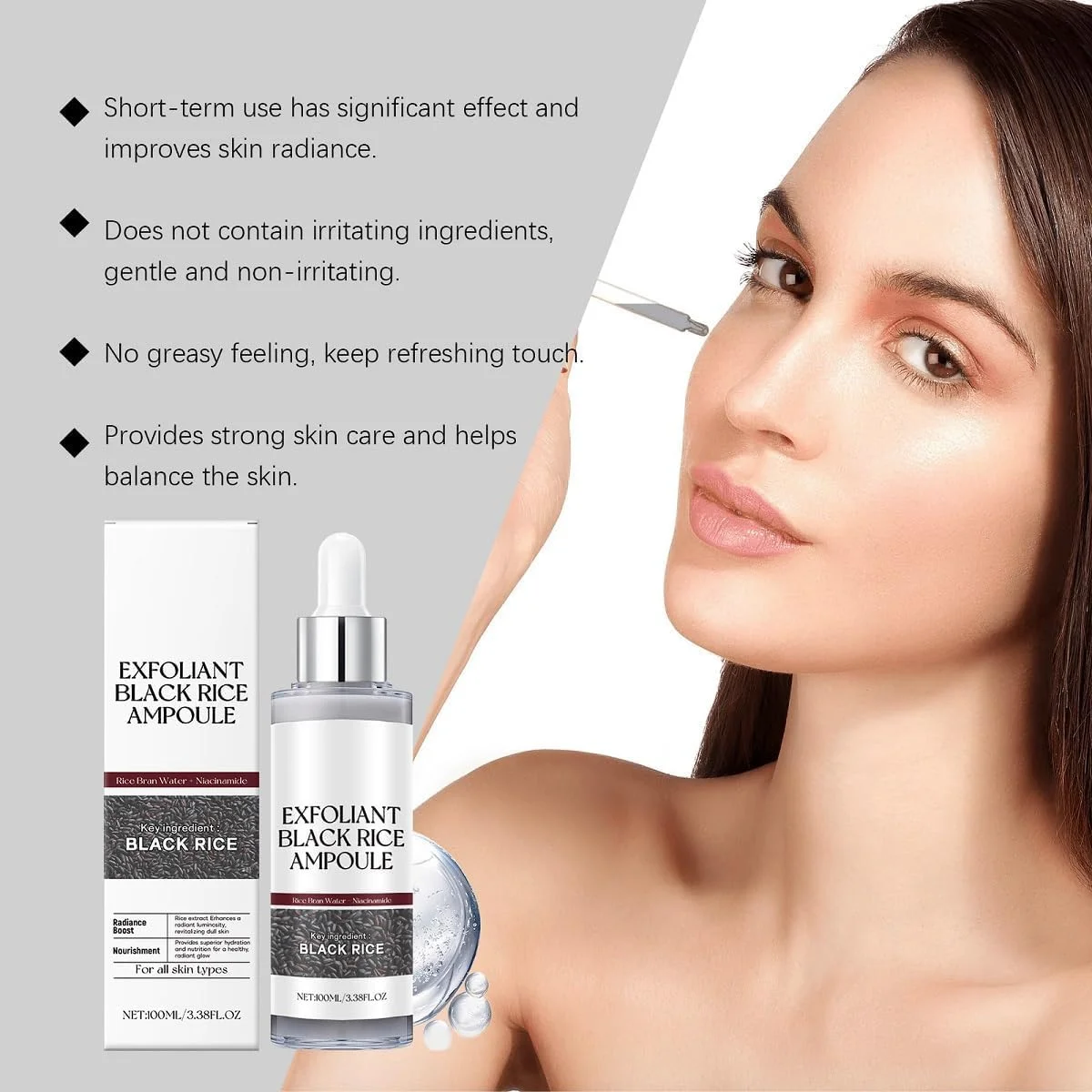 آمپول لایه بردار برنج سیاه و سفید PINKE، پاک کننده عمیق منافذ، لایه بردار ملایم صورت و بدن، پوست مرده، مناسب برای انواع پوست