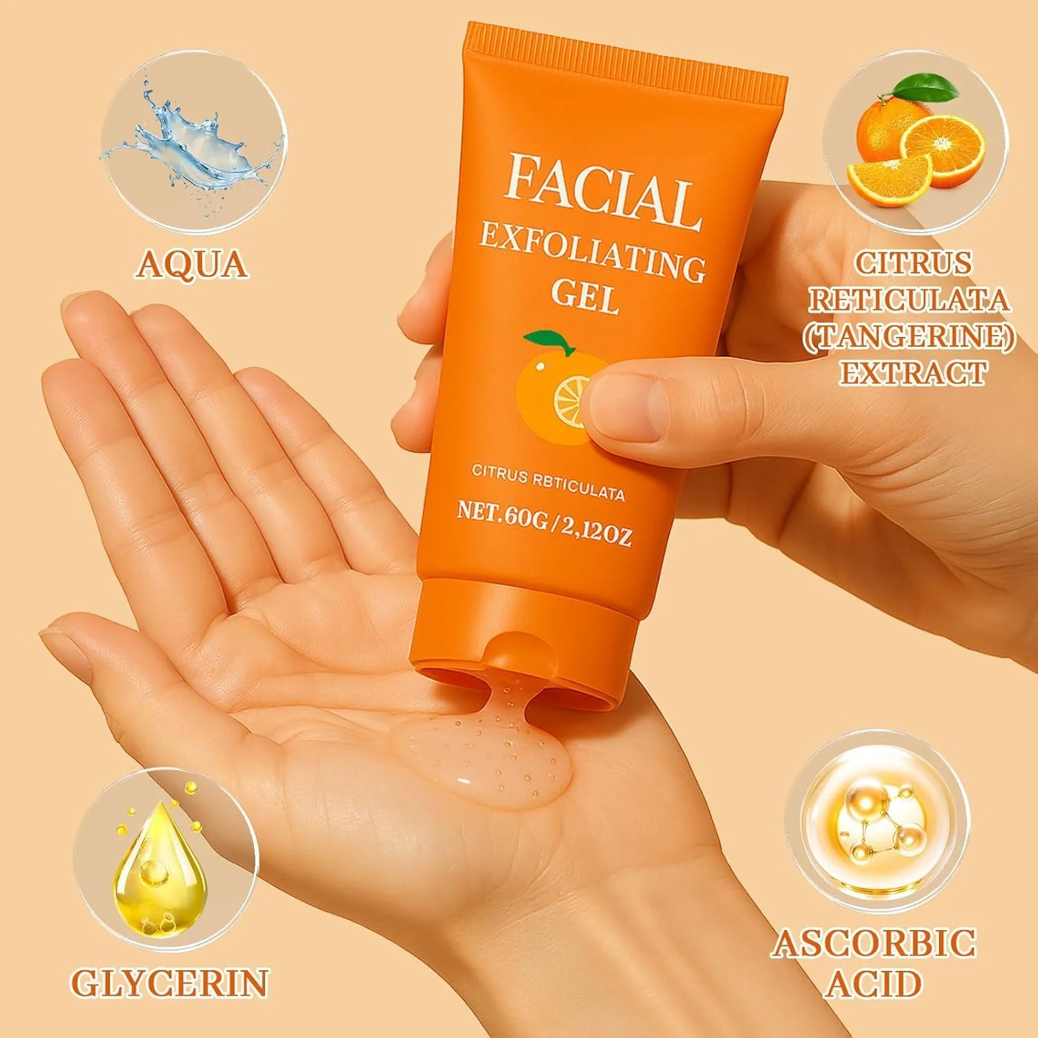 ژل لایه بردار صورت 2 عددی، ژل لایه بردار و پاک کننده برای ترمیم پوست صورت و بدن، اسکراب آبرسان آنزیم پرتقال، مرطوب کننده، پاک کننده و احیا کننده