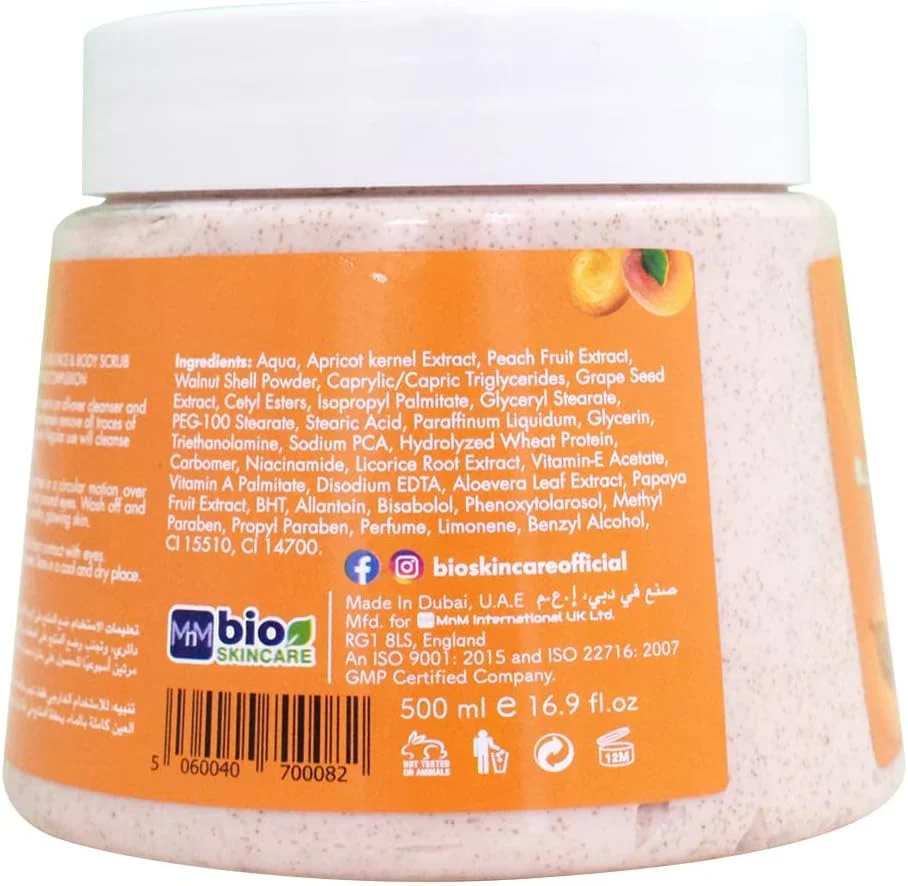 اسکراب صورت و بدن زردآلو و هلو بایو اسکین کر، 500 میلی لیتر