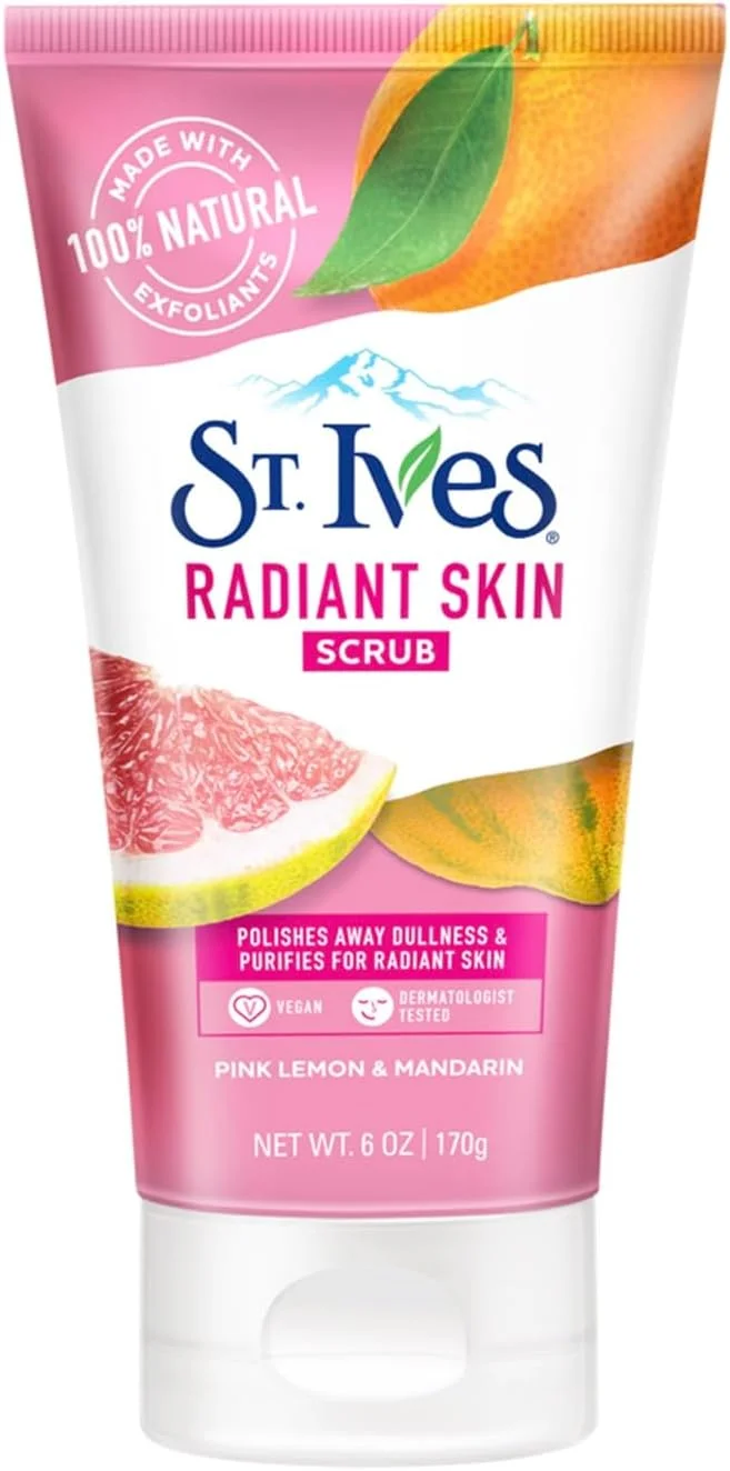 اسکراب صورت لیمو صورتی و نارنگی سنت ایوز، حاوی 100% لایه بردارهای و عصاره های طبیعی | لایه برداری ملایم متوسط برای پوست روشن تر | تست شده توسط متخصص پوست | بدون پارابن | 170 گرم