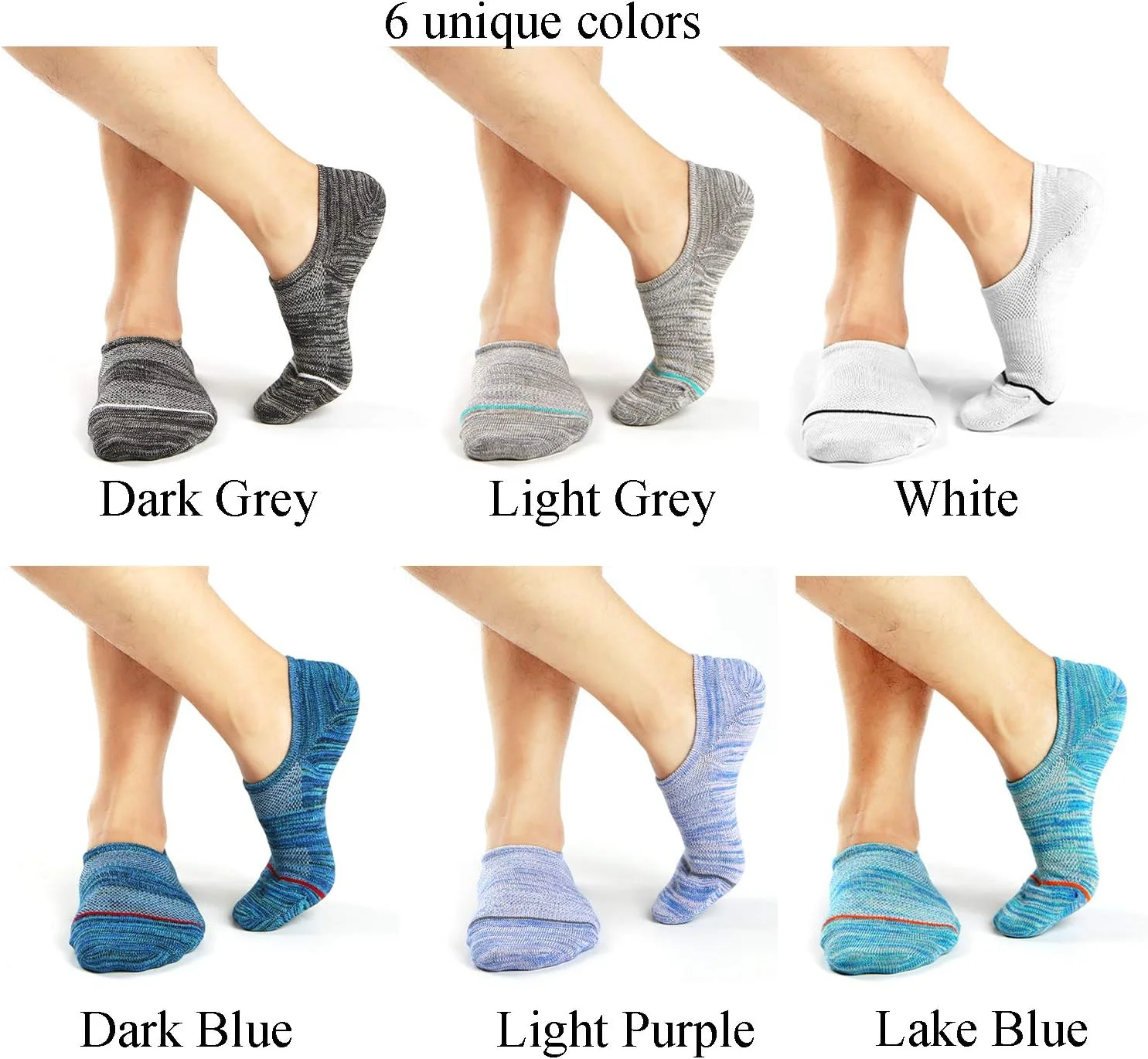 جوراب مردانه بدون دید، ساق کوتاه، غیر رسمی، نامرئی، جوراب نخی ورزشی ضد لغزش، 6 جفت، سایز M/L