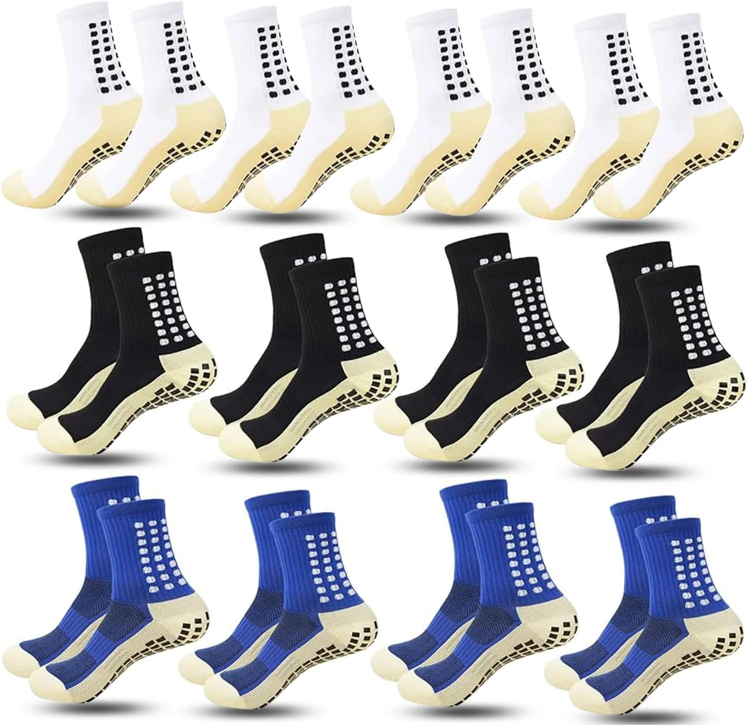 جوراب های ورزشی مردانه، 12 جفت جوراب ساق متوسط نخی، ضد لغزش، تنفسی، مناسب برای فوتبال، بیسبال، بسکتبال، دویدن