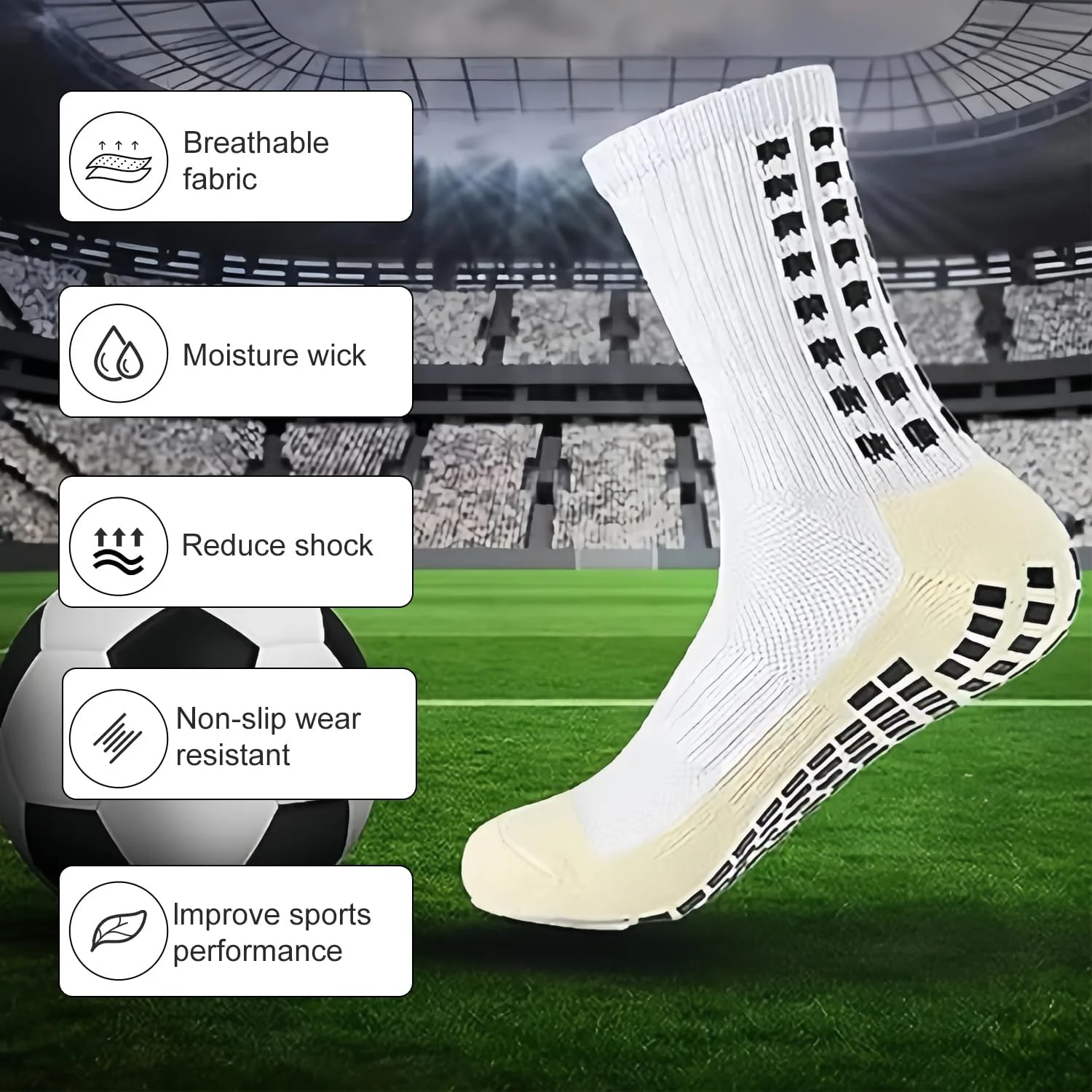 جوراب های ورزشی مردانه، 12 جفت جوراب ساق متوسط نخی، ضد لغزش، تنفسی، مناسب برای فوتبال، بیسبال، بسکتبال، دویدن