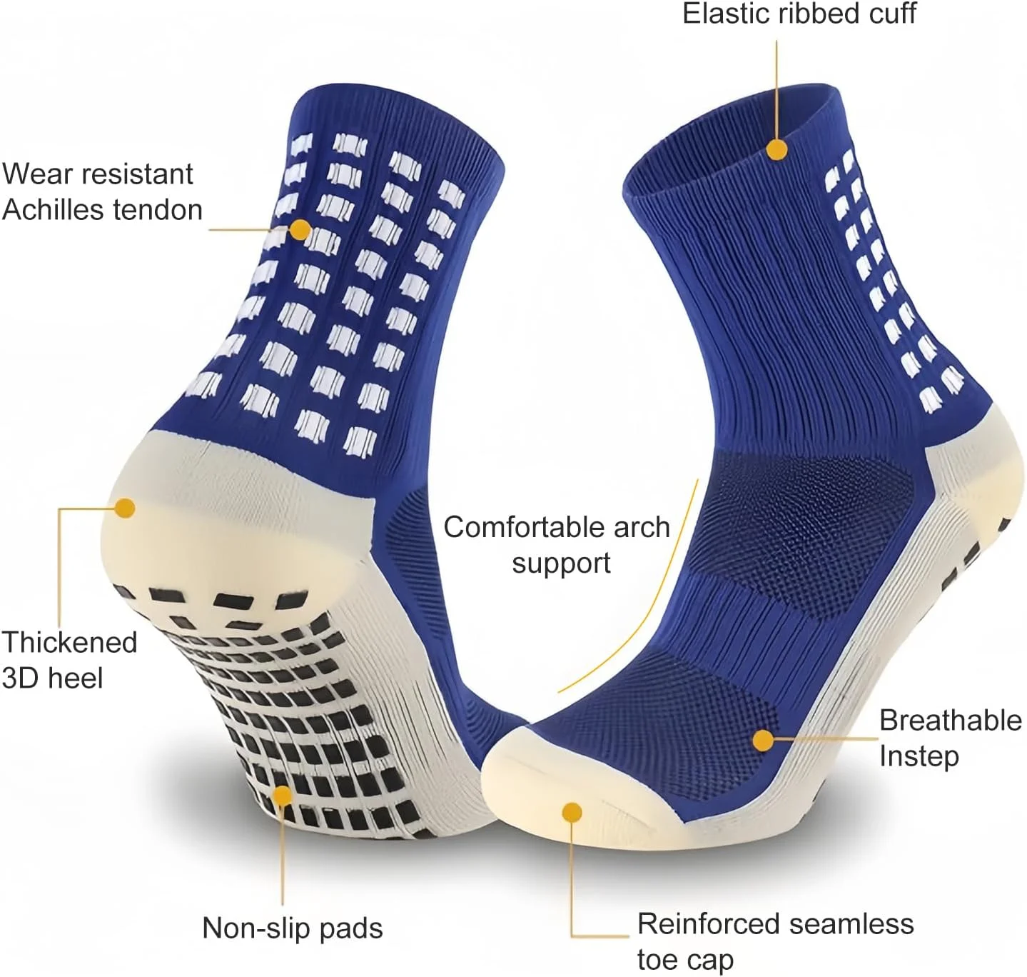 جوراب های ورزشی مردانه، 12 جفت جوراب ساق متوسط نخی، ضد لغزش، تنفسی، مناسب برای فوتبال، بیسبال، بسکتبال، دویدن