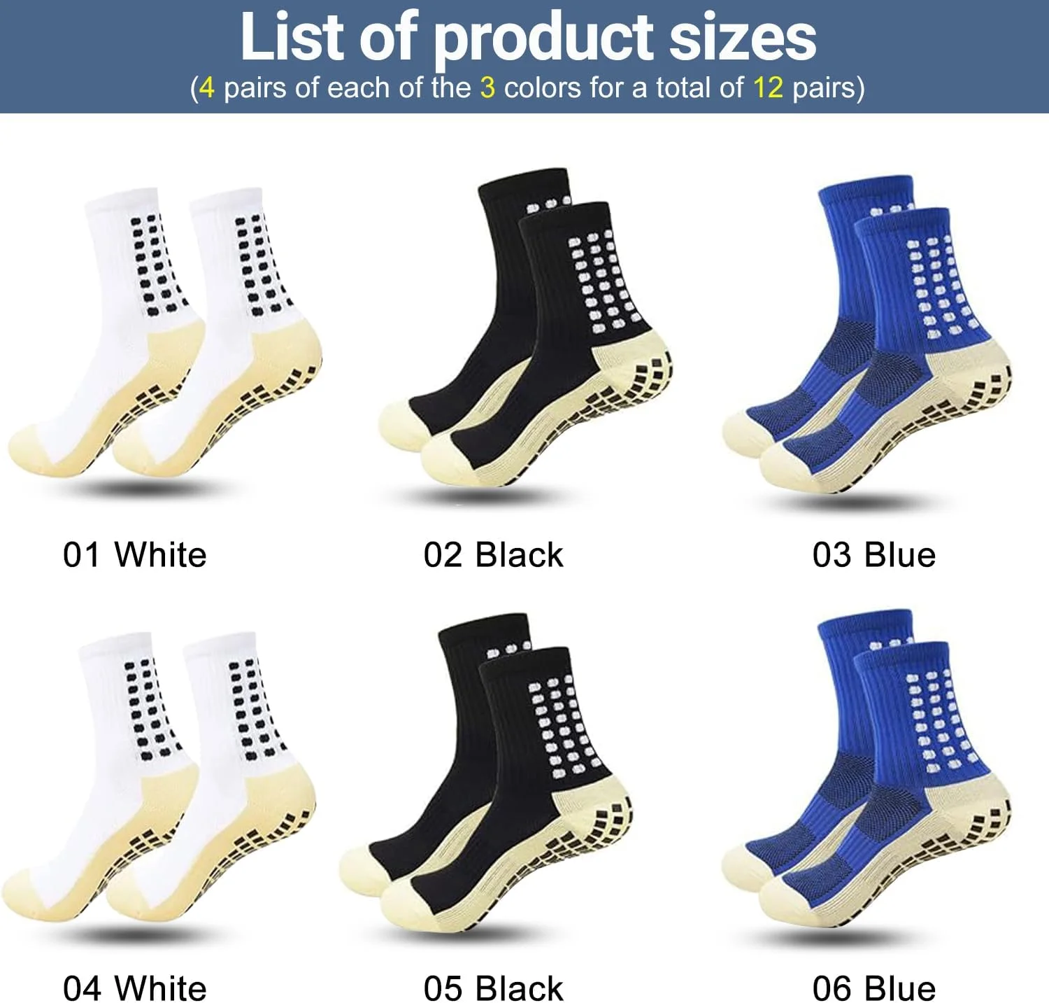 جوراب های ورزشی مردانه، 12 جفت جوراب ساق متوسط نخی، ضد لغزش، تنفسی، مناسب برای فوتبال، بیسبال، بسکتبال، دویدن
