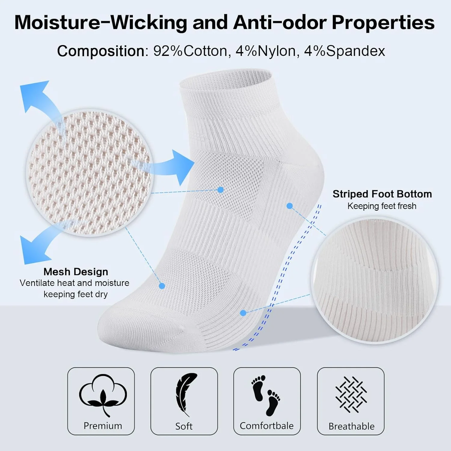 جوراب مچی مردانه سفید نخی (بسته 4 عددی) سایزهای 6-8، 8-10، 10-12