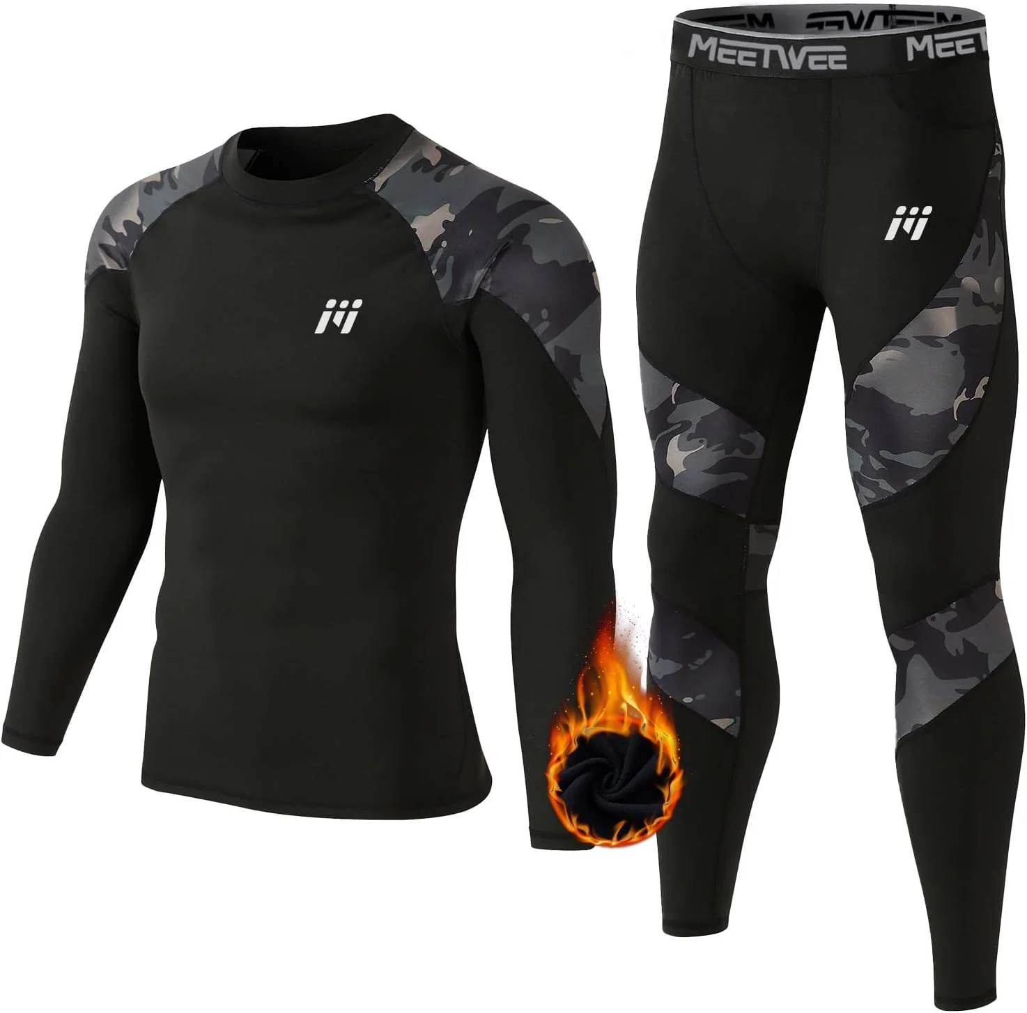 ست لباس زیر حرارتی مردانه MEETWEE - لباس اسکی زمستانی کاربردی، لباس زیر بلند تنفسی به همراه جلیقه
