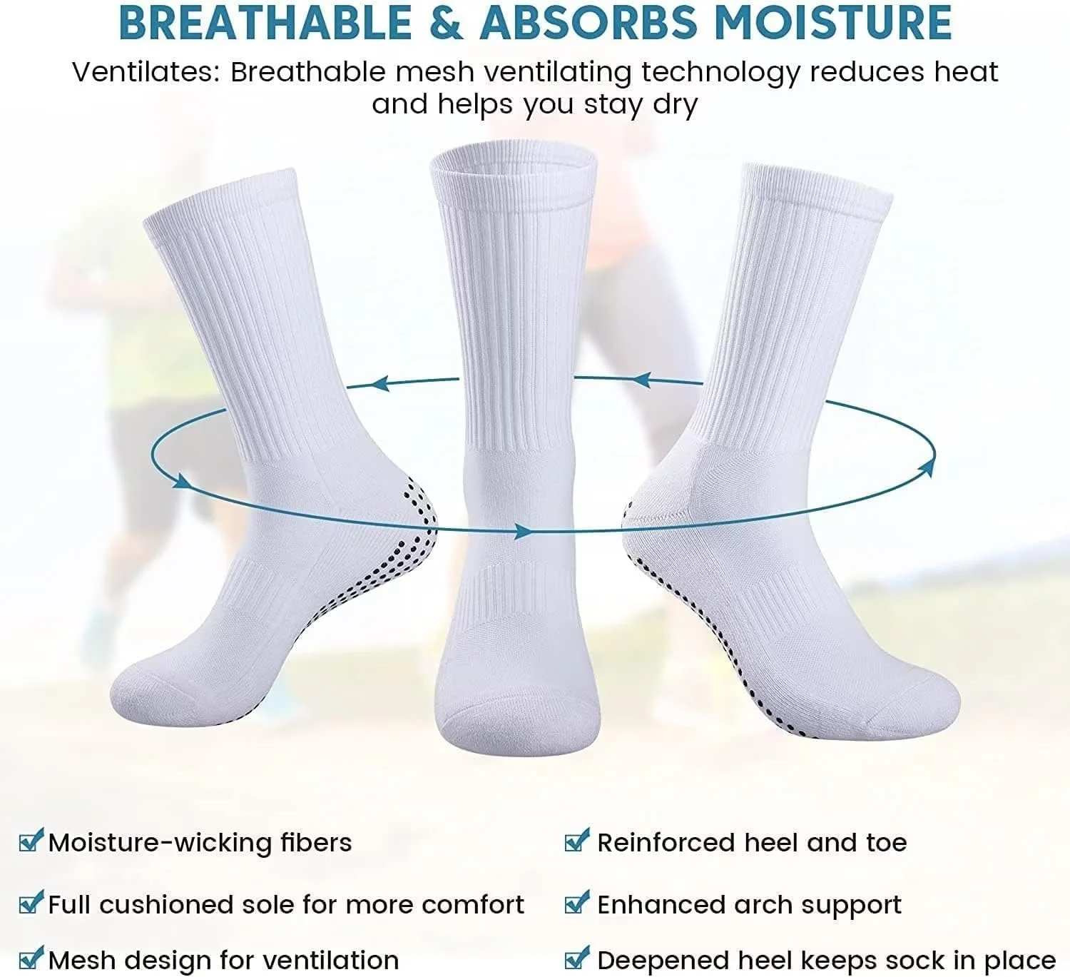 MAKINGTEC 3 جفت جوراب ورزشی مردانه و زنانه ضد لغزش، تنفسی، با پدهای لاستیکی ضد تاول، مناسب برای فوتبال، دویدن، پیاده روی، بوکس و راگبی