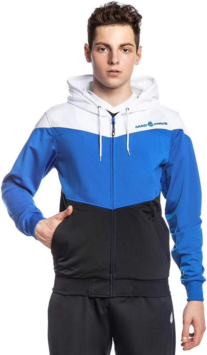 ژاکت ورزشی مردانه Mad Wave Pro Track - سفید/آبی/مشکی - مناسب برای لباس باشگاه، لباس ورزشی، لباس اوقات فراغت