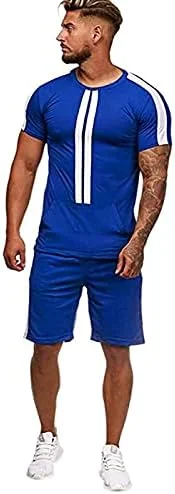 ست تی‌شرت و شلوارک مردانه LUCIY مناسب فصل تابستان، لباس ورزشی نازک، مناسب ورزش و دویدن، تی‌شرت آستین کوتاه، ست لباس ساحلی و اوقات فراغت، 2 تکه (رنگ: Hortel، سایز: XL)