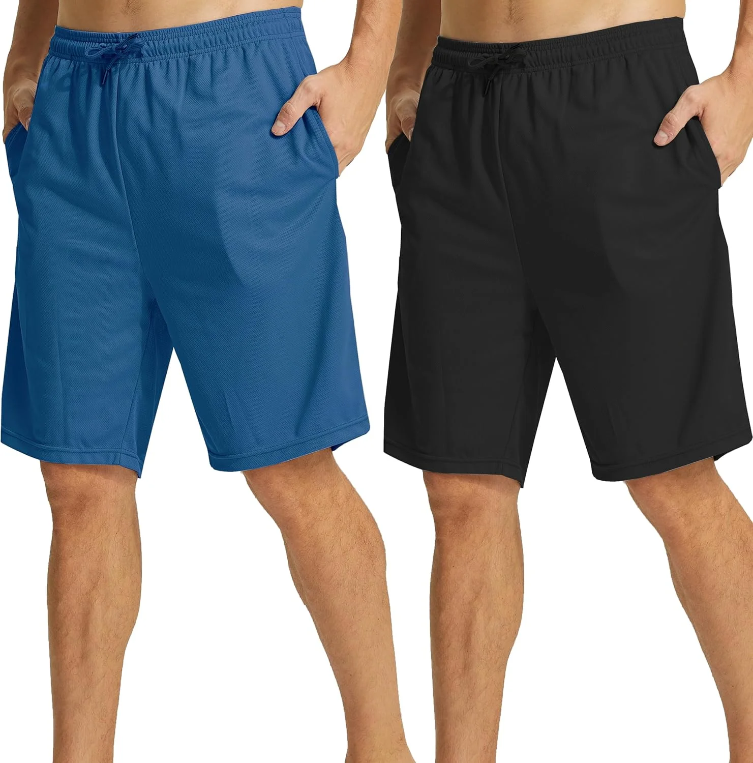 ست 2 عددی شلوارک ورزشی مردانه، شلوارک های سبک و زود خشک شونده با جیب موبایل و کمر کشی بند دار، مناسب تمرینات ورزشی