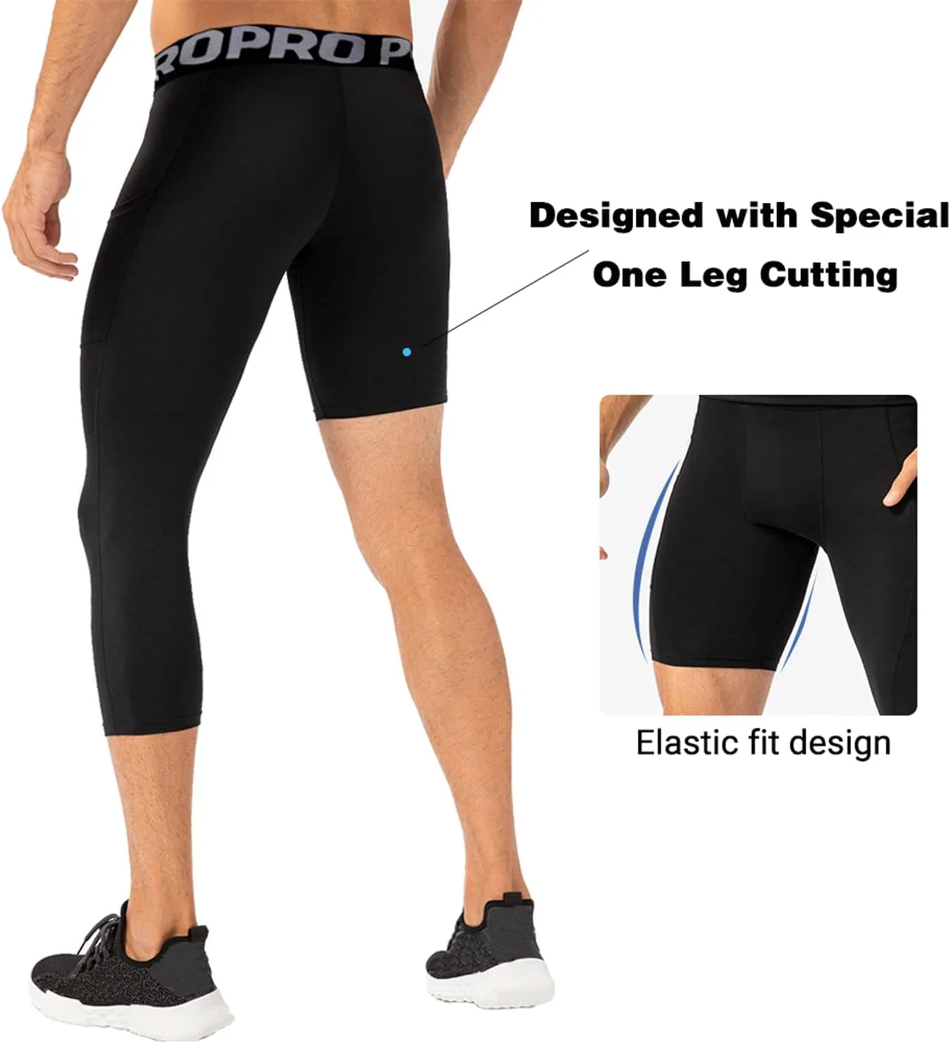 لگینگ فشاری تک پا مردانه لاندونسی، بسته 2 عددی، ساق ورزشی سه ربع، مناسب بسکتبال، لایه زیرین ورزشی برای دویدن و سایر ورزش ها