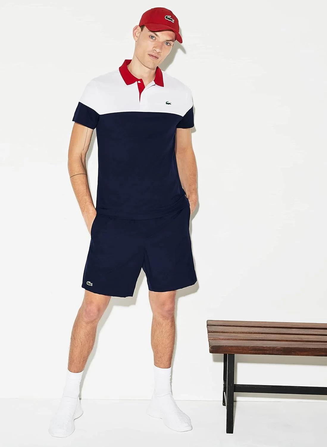 شلوارک ورزشی مردانه لاکوست با نوار لوگو