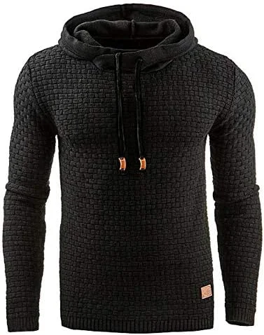 سویشرت مردانه کلاه دار آستین بلند رنگ ثابت، مناسب برای ورزش