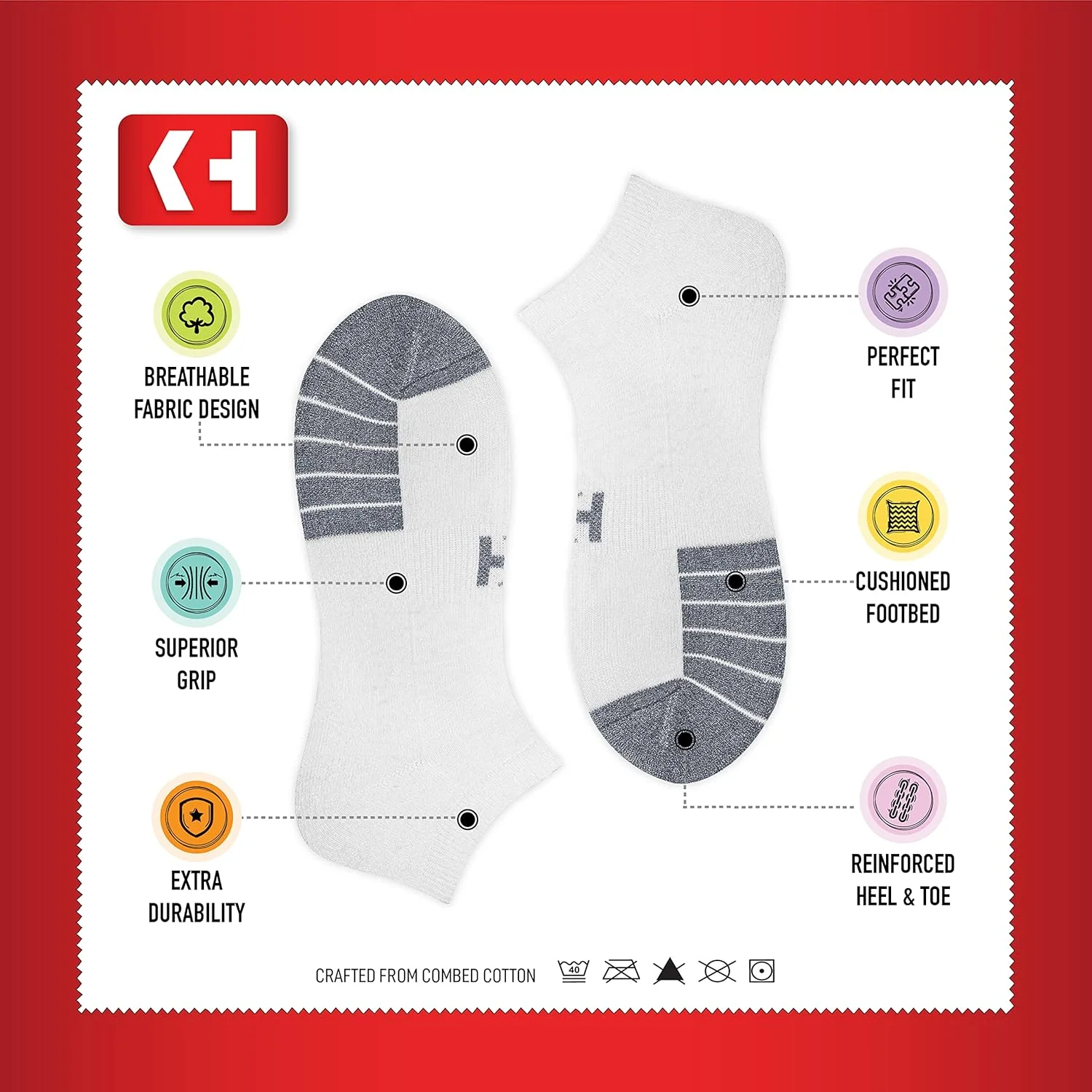 جوراب مچی ورزشی نخی بالشتکی مردانه زنانه унисекс جوراب ساق کوتاه، بسته 4 عددی، سایز آزاد