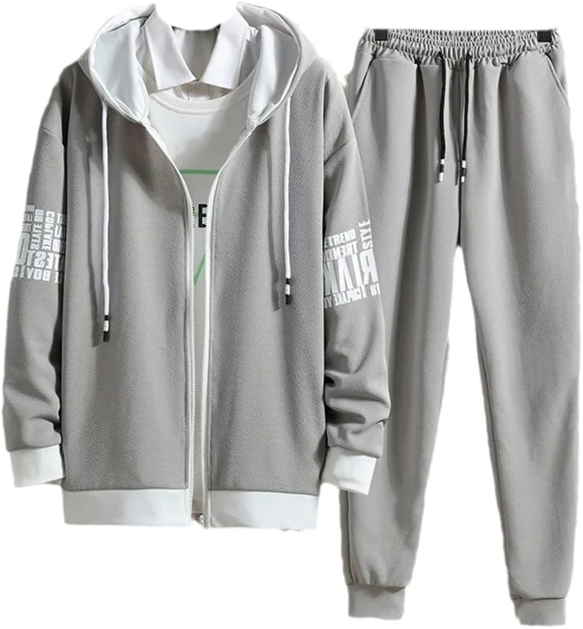 ست دو تکه هودی و شلوار مردانه بهاره و تابستانه JINFUHAO، مدل کره ای، گشاد، اسپرت، لباس مردانه، شلوار خاکستری روشن 9 L، شلوار خاکستری روشن 9، L