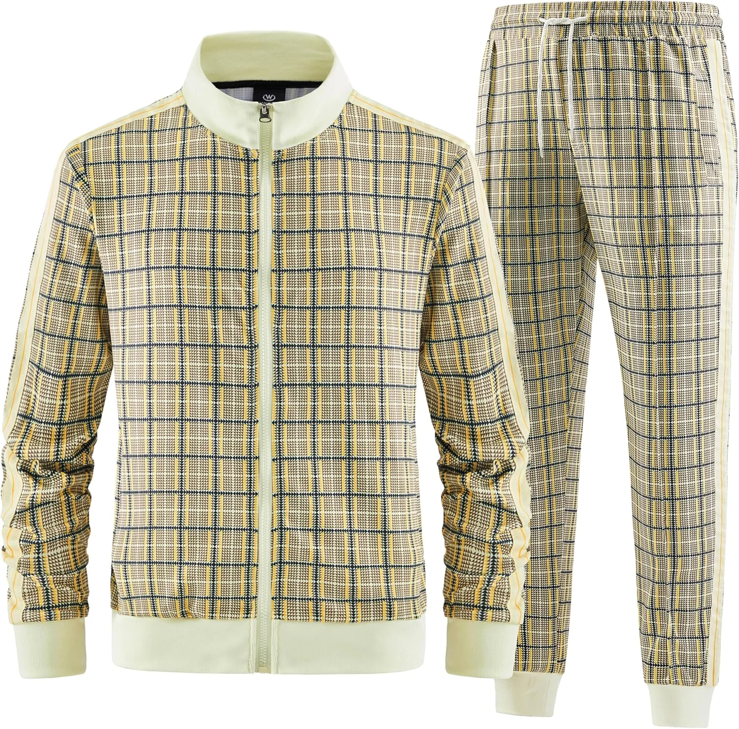 ست ورزشی مردانه W JIANWANG - لباس ورزشی مردانه با زیپ آستین بلند و شلوار ورزشی