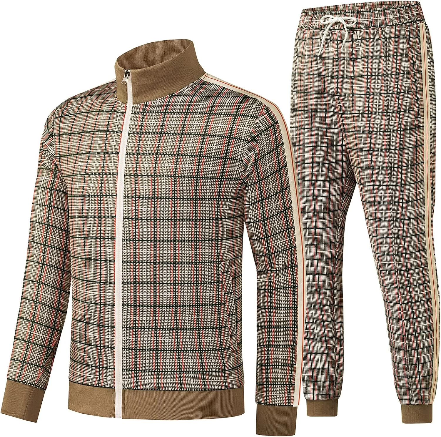 ست ورزشی مردانه W JIANWANG - لباس ورزشی مردانه با آستین بلند و زیپ، شلوار ورزشی مناسب فیتنس