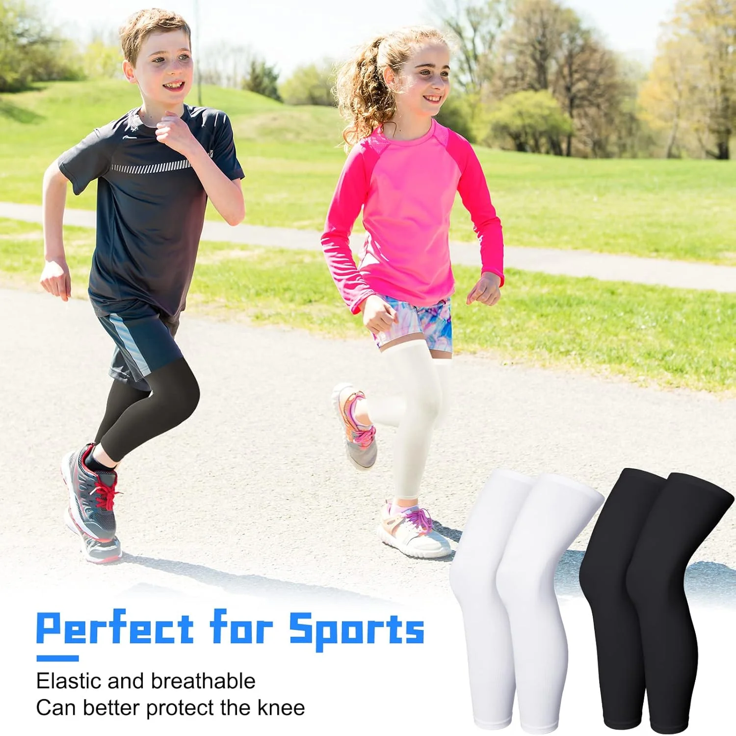 ۴ عدد ساق پوش فشاری بلند بچه گانه محافظت کامل در برابر اشعه ماوراء بنفش برای پسران دختران نوجوان دوچرخه سواری بسکتبال ورزشی