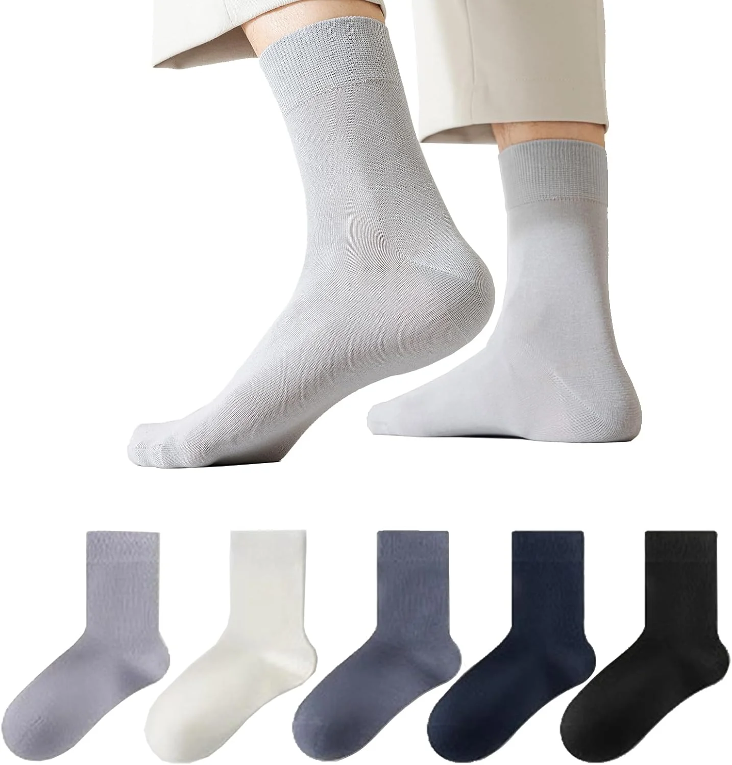 جوراب ورزشی مردانه با زیره حوله ای و بافت توری تنفسی، دارای کش ضد لغزش، بسته 5 عددی رنگ های متنوع برای بسکتبال، دویدن و استفاده روزانه