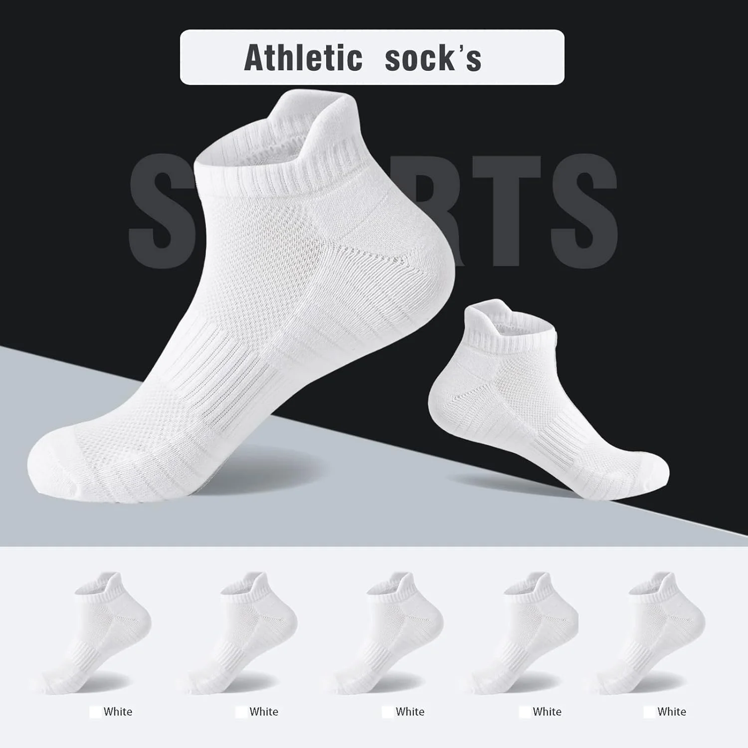 جوراب ورزشی مردانه نخی - دارای بالشتک، رطوبت گیر، ضد بو، جوراب ساق کوتاه ورزشی مردانه، بسته 3 عددی در رنگ های کلاسیک (مشکی، سفید، خاکستری)