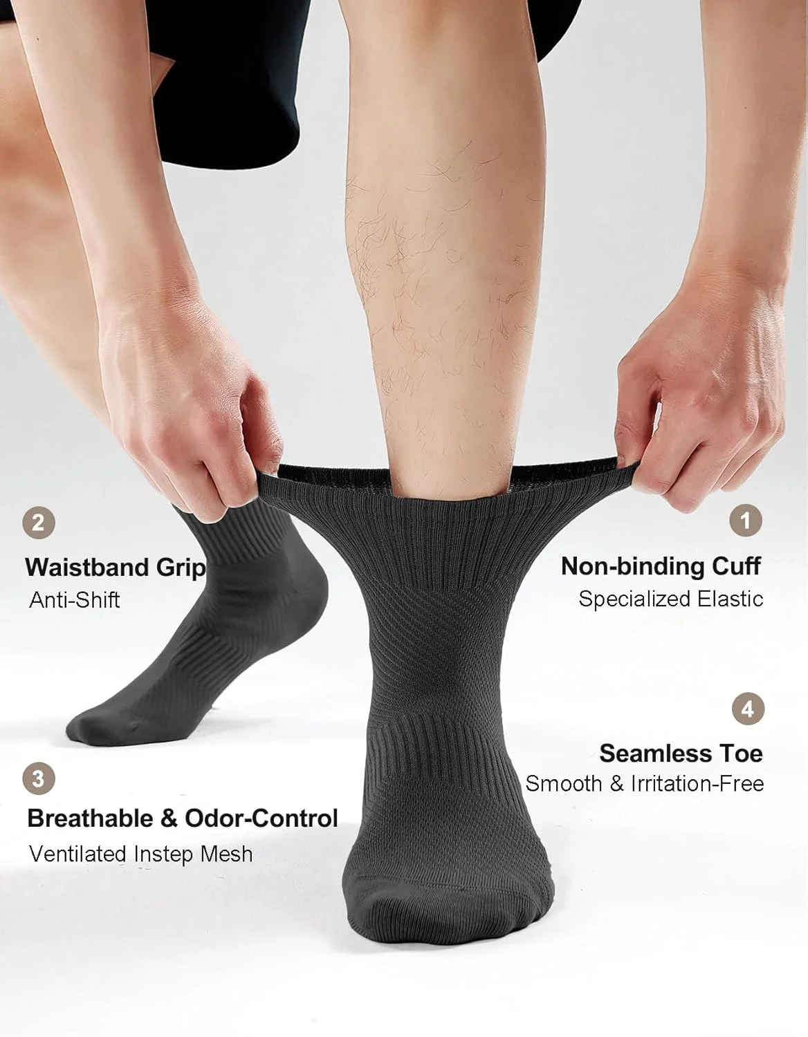 جوراب ساق‌دار مردانه نخی با قابلیت ضد باکتریال 10A و بافت توری تنفسی - 100% نخی، طراحی بدون درز برای راحتی تمام روز (بسته 5 عددی، رنگ‌های متنوع)