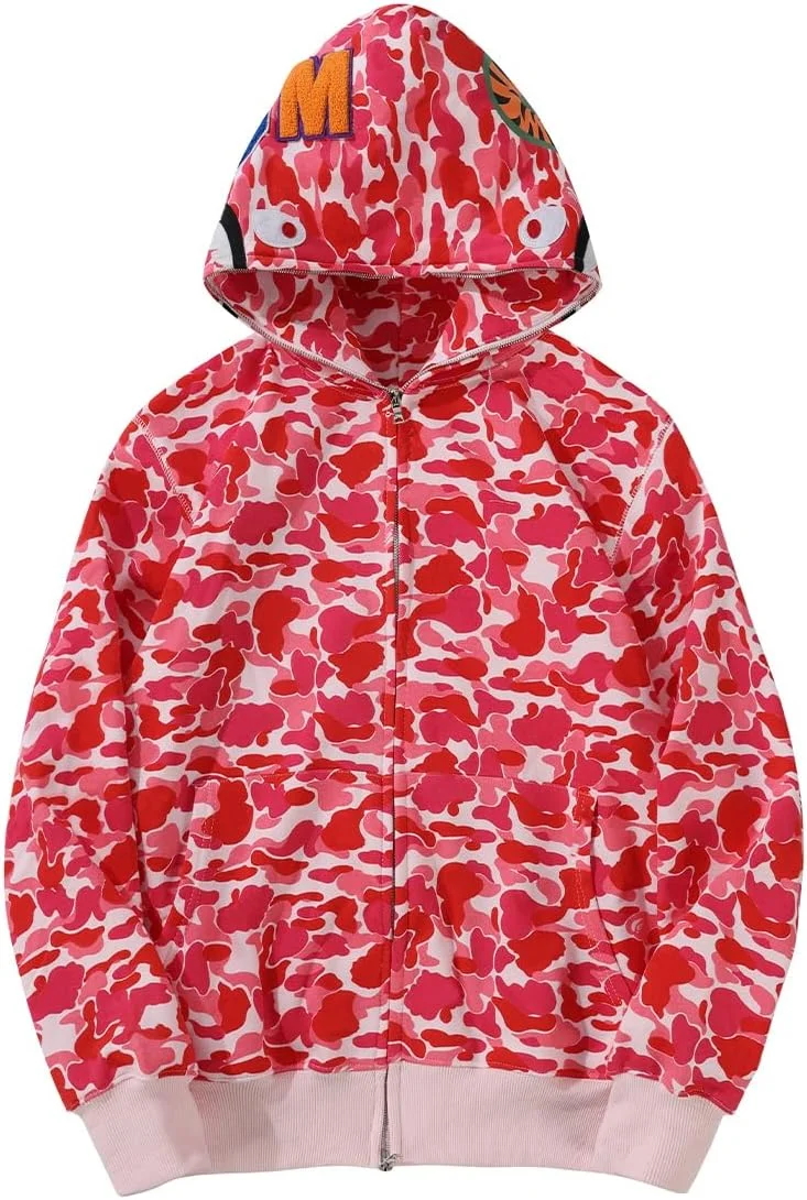 هودی طرح کوسه با دهان کوسه و زیپ کامل برای بزرگسالان