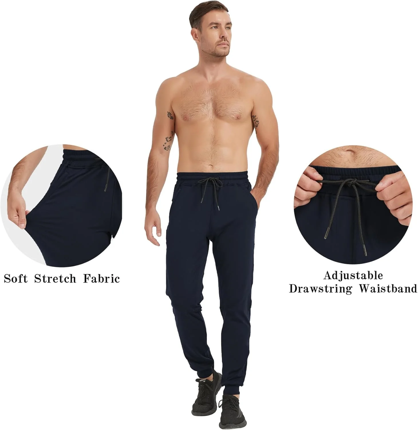 شلوار جاگر مردانه قد بلند با فاق 32/34/36/38 اینچ، دارای جیب زیپ‌دار، مناسب دویدن و ورزش