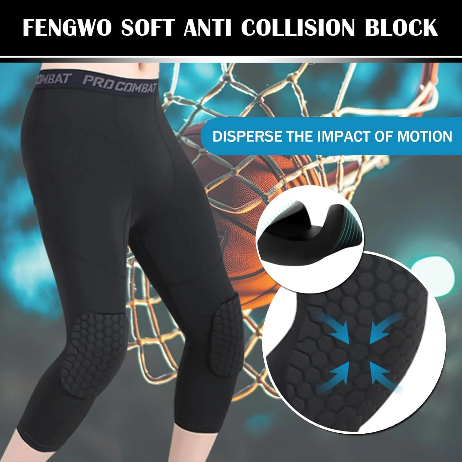 شلوارک ورزشی مردانه بسکتبال با محافظ زانو - ساق ورزشی سه ربع ضربه گیر