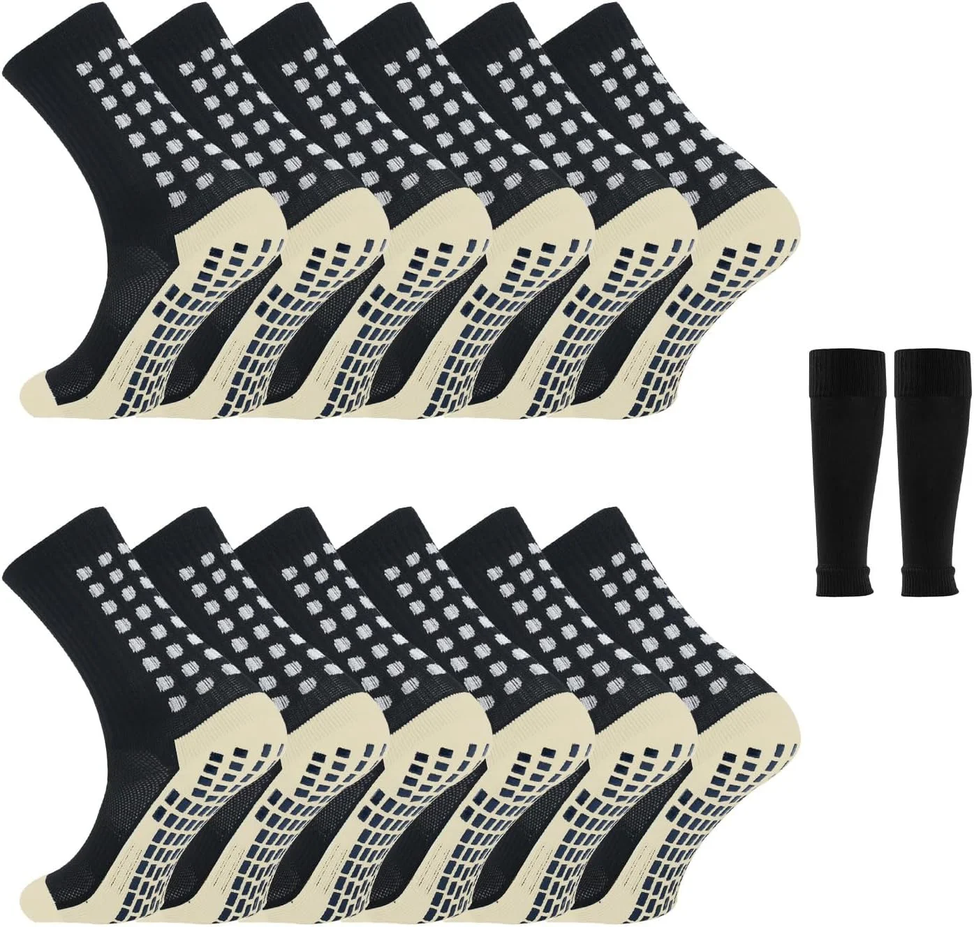 جوراب‌های فوتبال ضد لغزش HomeChi، 6 جفت جوراب ورزشی تمرینی با 2 ساق بند، جوراب‌های الاستیک راحت برای دویدن مردانه و زنانه