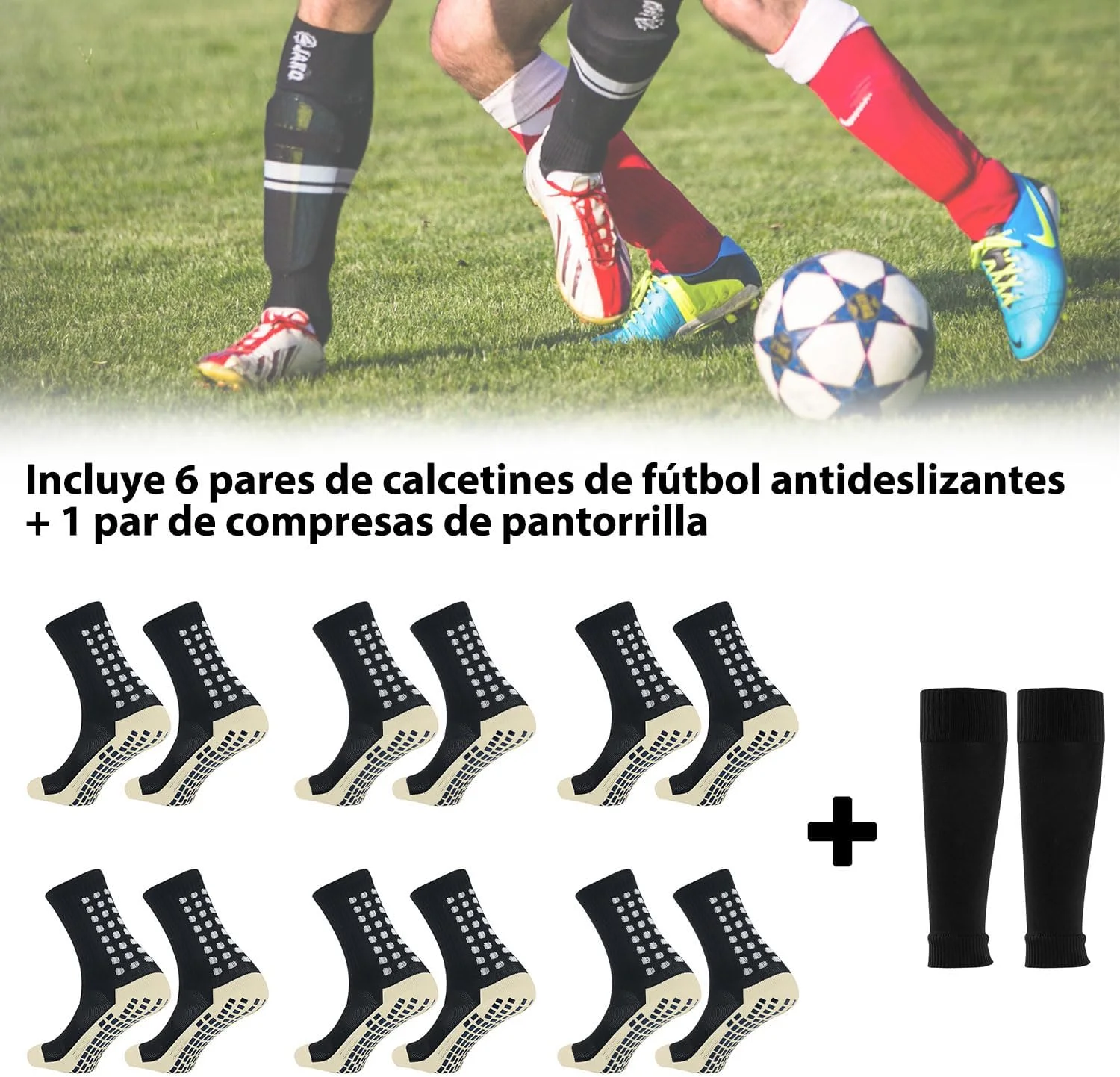جوراب‌های فوتبال ضد لغزش HomeChi، 6 جفت جوراب ورزشی تمرینی با 2 ساق بند، جوراب‌های الاستیک راحت برای دویدن مردانه و زنانه