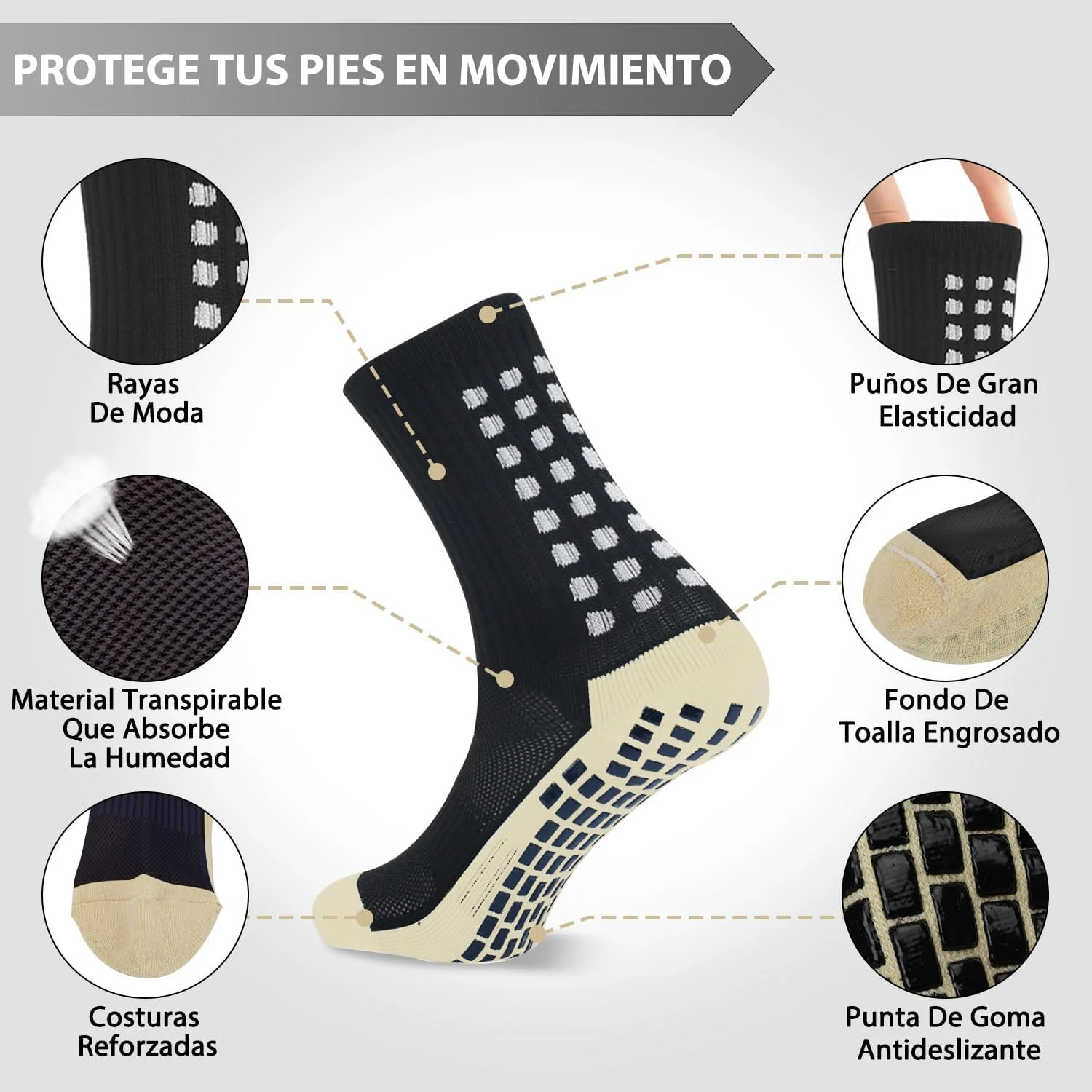 جوراب‌های فوتبال ضد لغزش HomeChi، 6 جفت جوراب ورزشی تمرینی با 2 ساق بند، جوراب‌های الاستیک راحت برای دویدن مردانه و زنانه