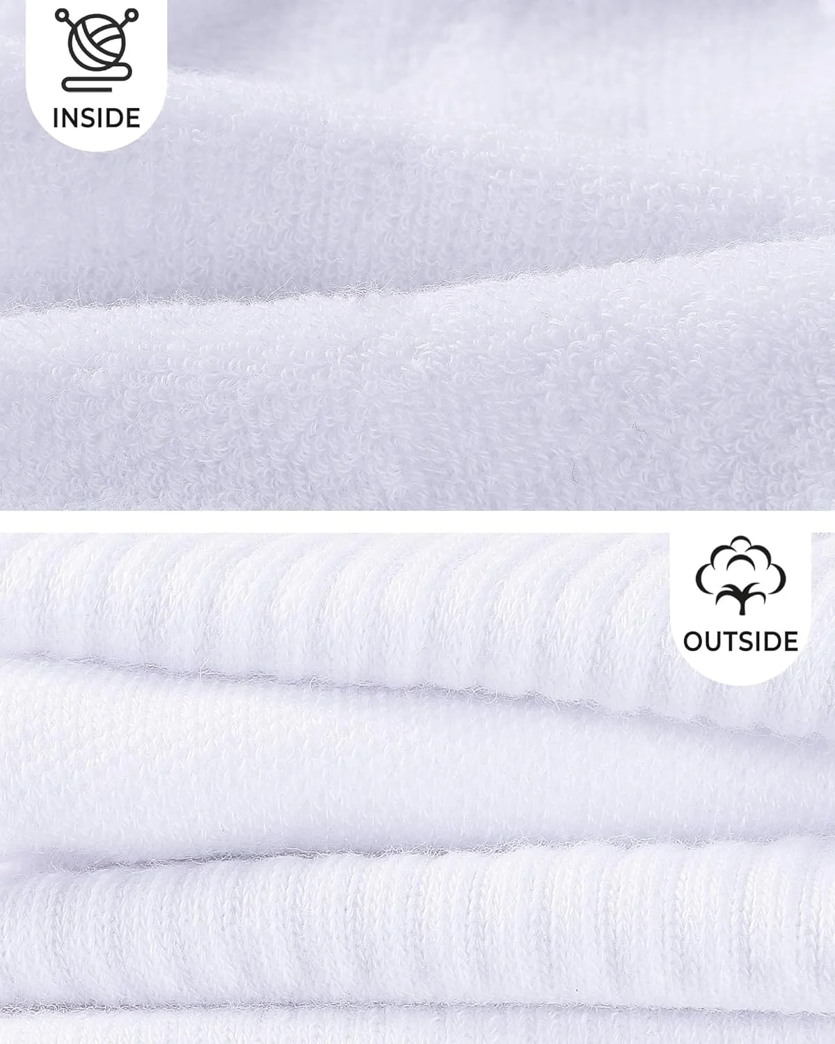 ۵/۶ جفت جوراب ساق بلند نخی بالشتکی، جوراب های ورزشی مناسب پیاده روی و فعالیت های ورزشی، جوراب های سفید/مشکی